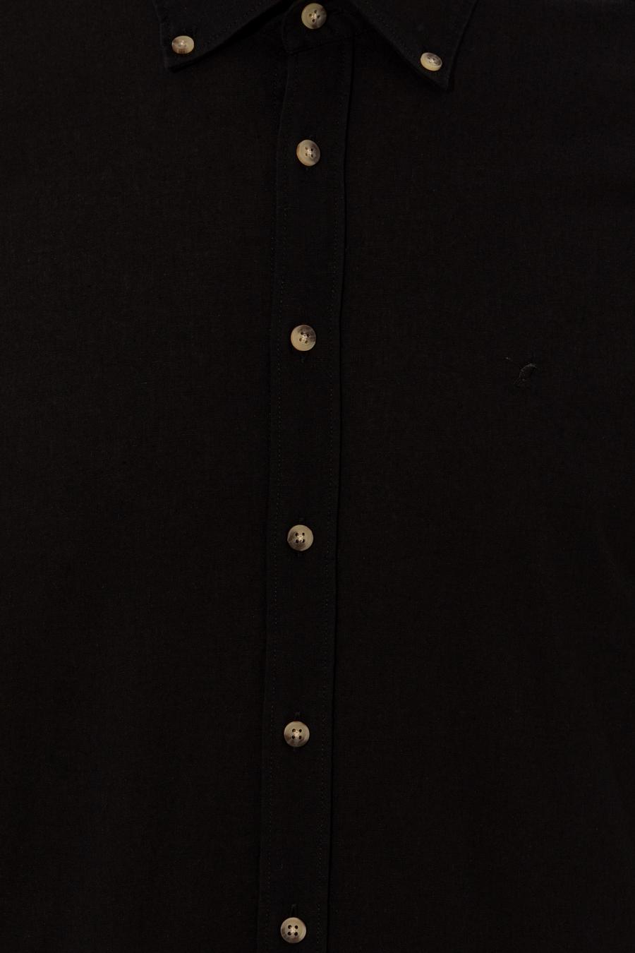 Siyah Keten Karışımlı Slim Fit Uzun Kollu Gömlek - 50250813533