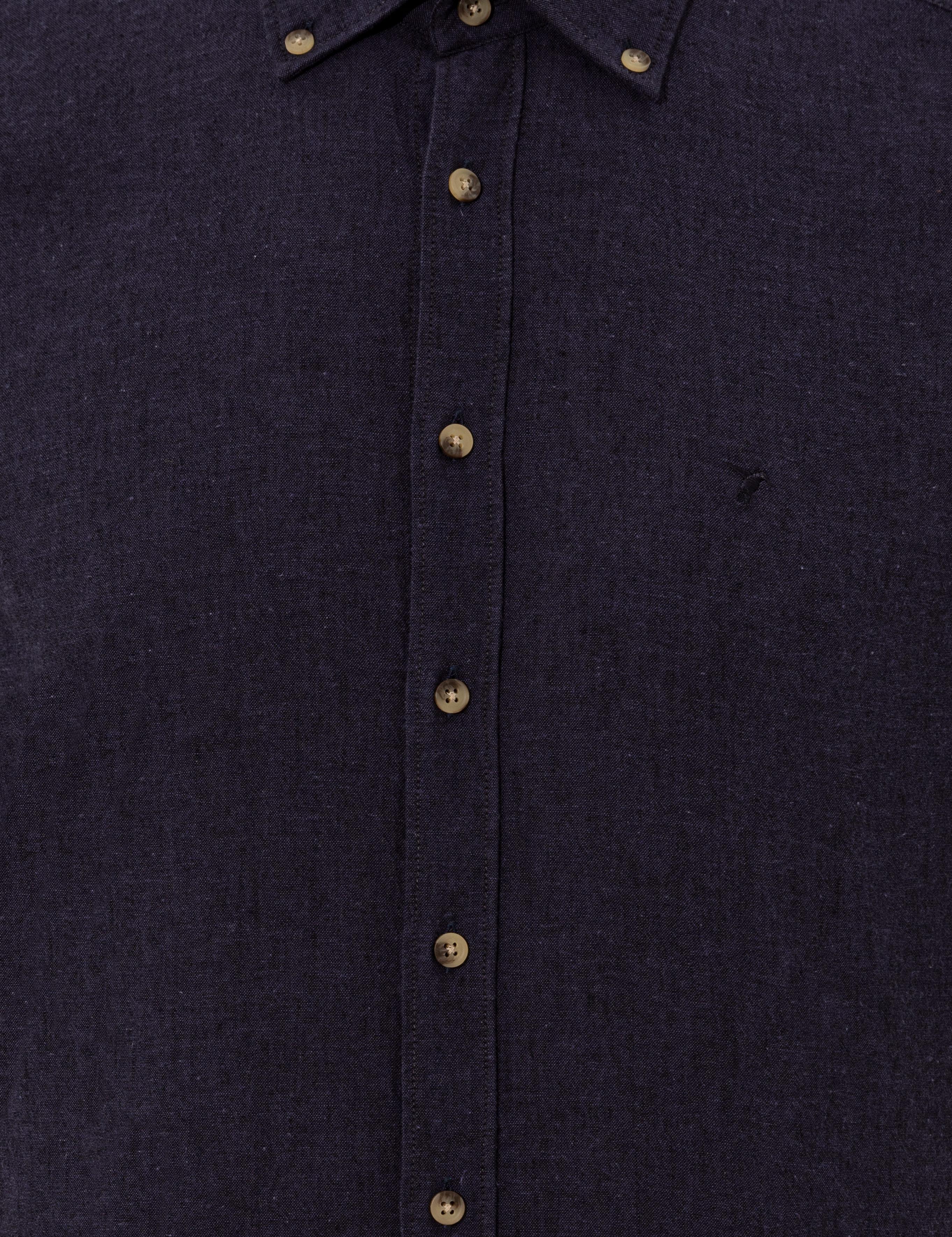 Lacivert Keten Karışımlı Slim Fit Uzun Kollu Gömlek - 50250813469