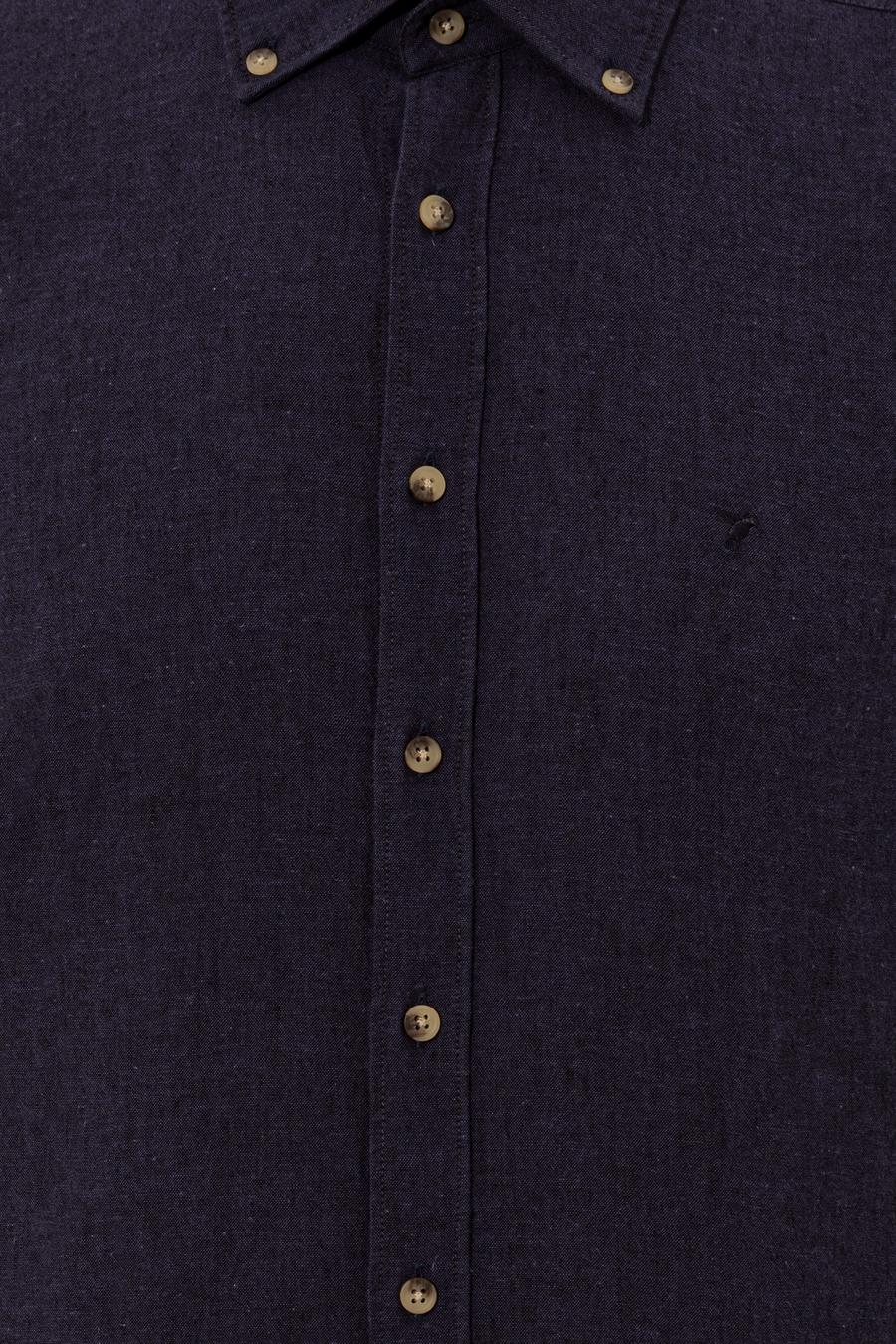 Lacivert Keten Karışımlı Slim Fit Uzun Kollu Gömlek - 50250813469
