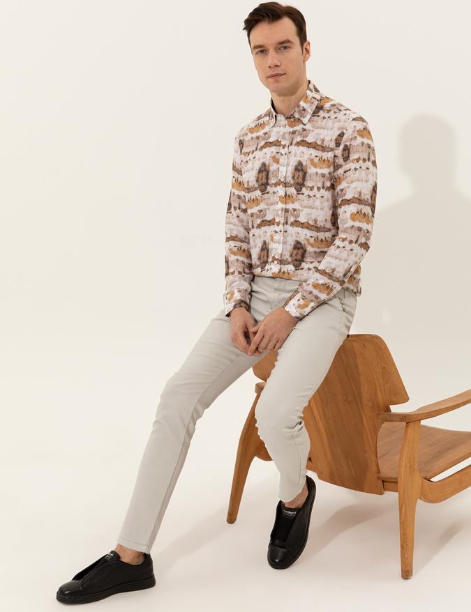 Bej Slim Fit Kanvas Pantolon