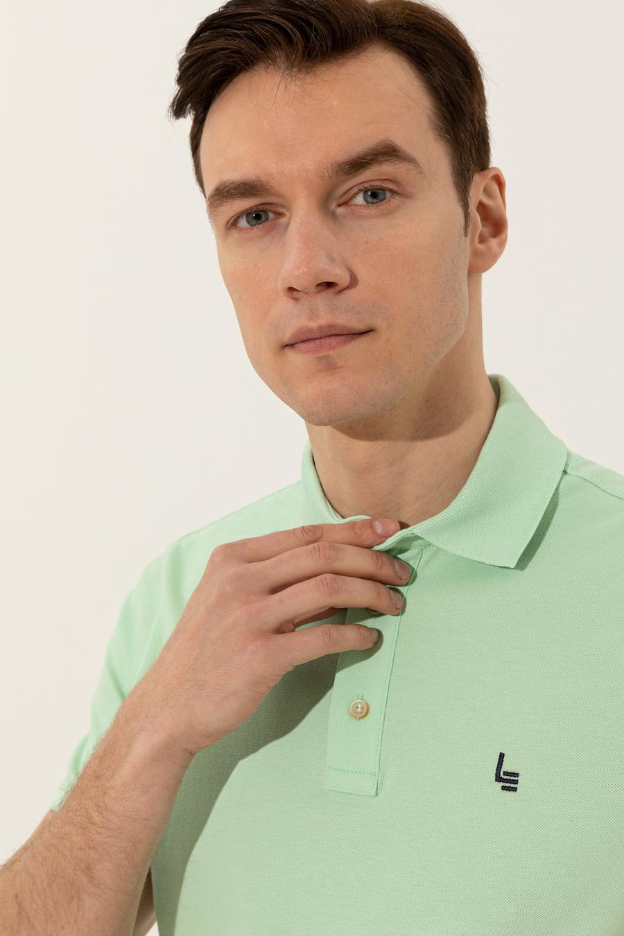 Su Yeşili Polo Yaka Slim Fit Basic T-Shirt - 50250189038