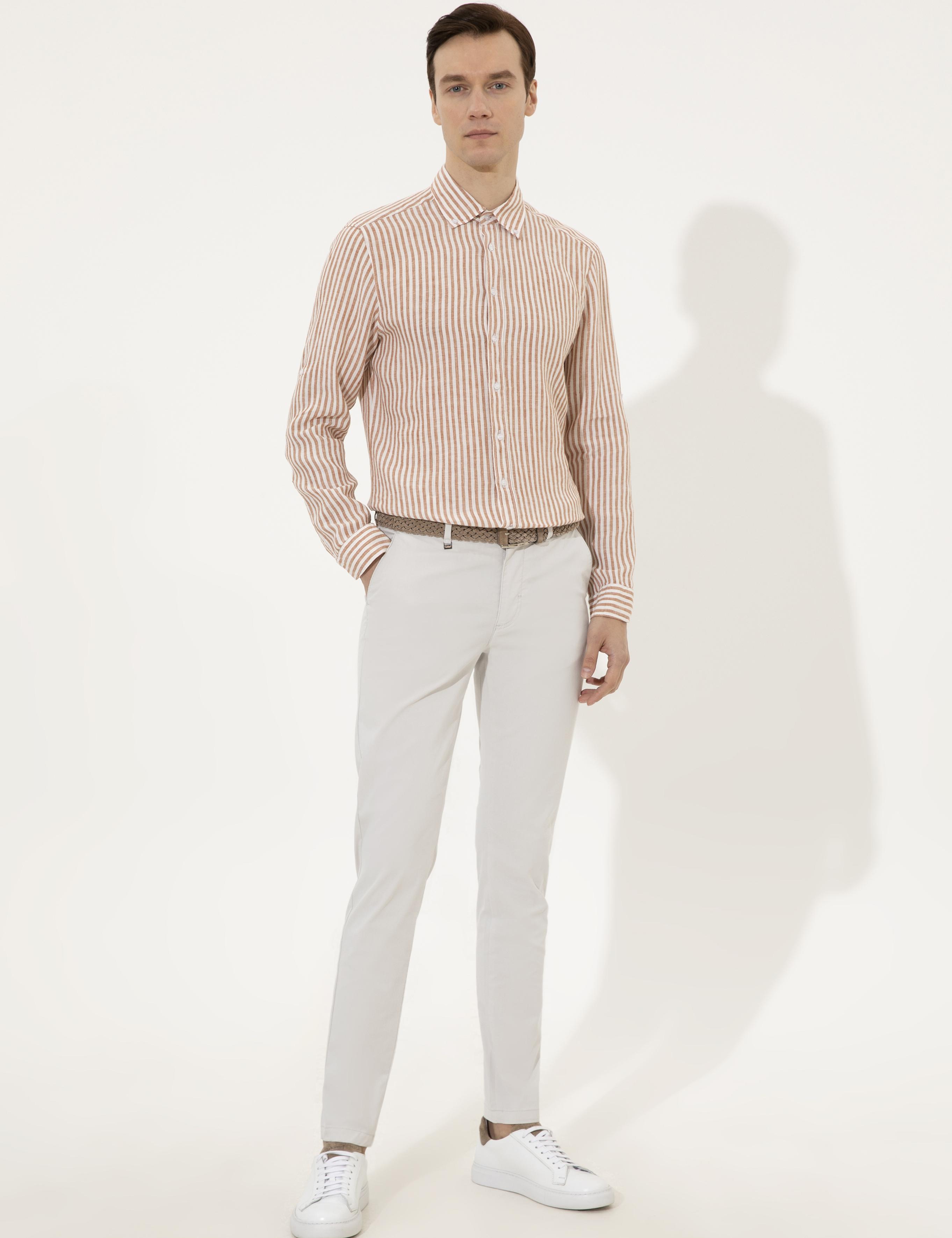 Taba Slim Fit Uzun Kollu Keten Gömlek - 50247988105