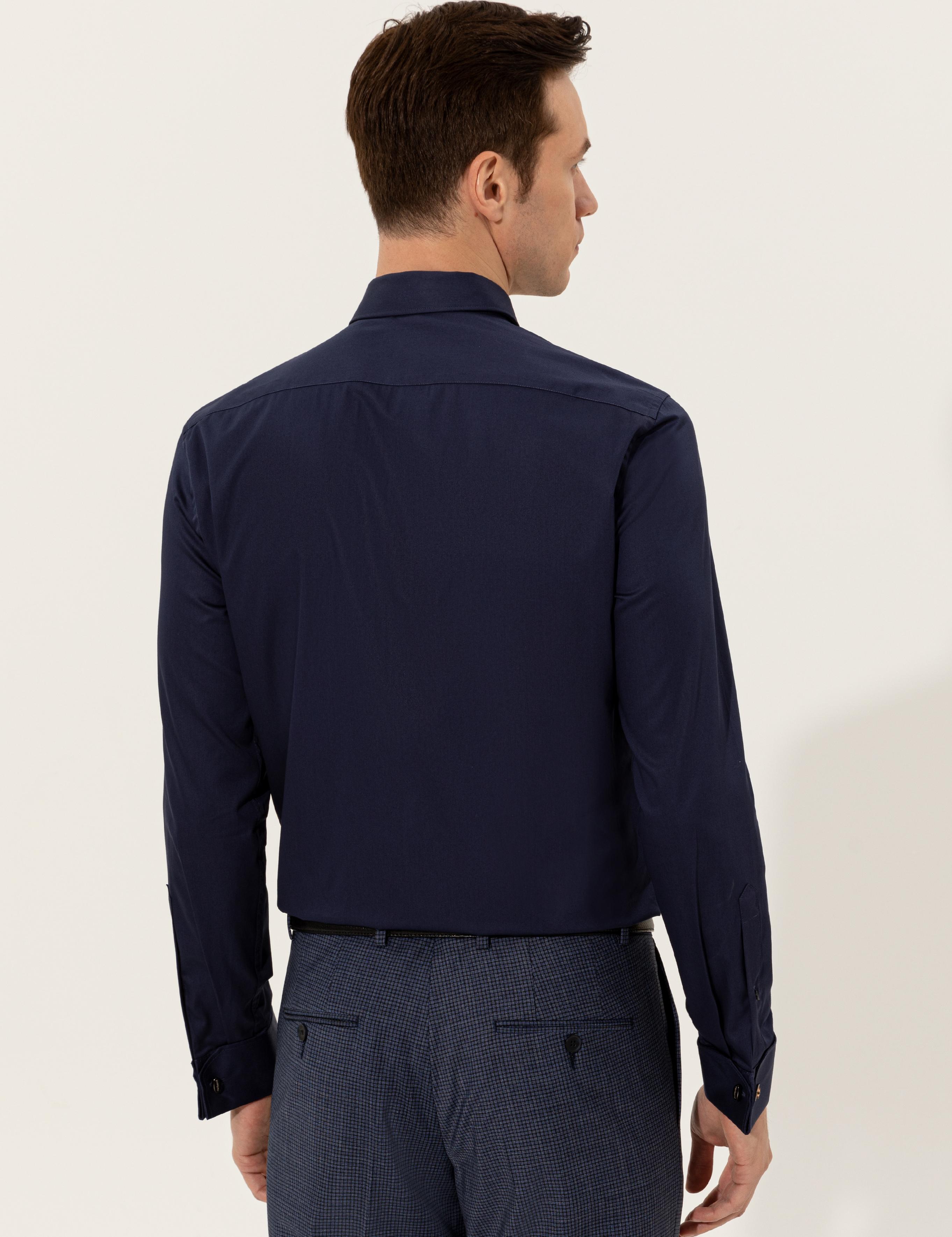Lacivert Slim Fit Uzun Kollu Basic Gömlek - 50223223065
