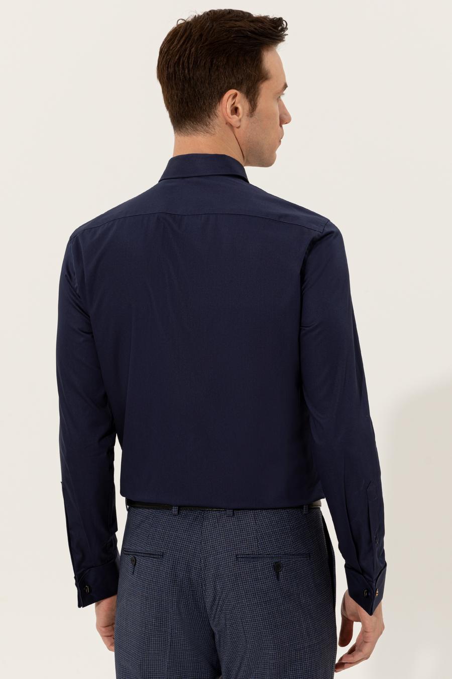 Lacivert Slim Fit Uzun Kollu Basic Gömlek - 50223223065