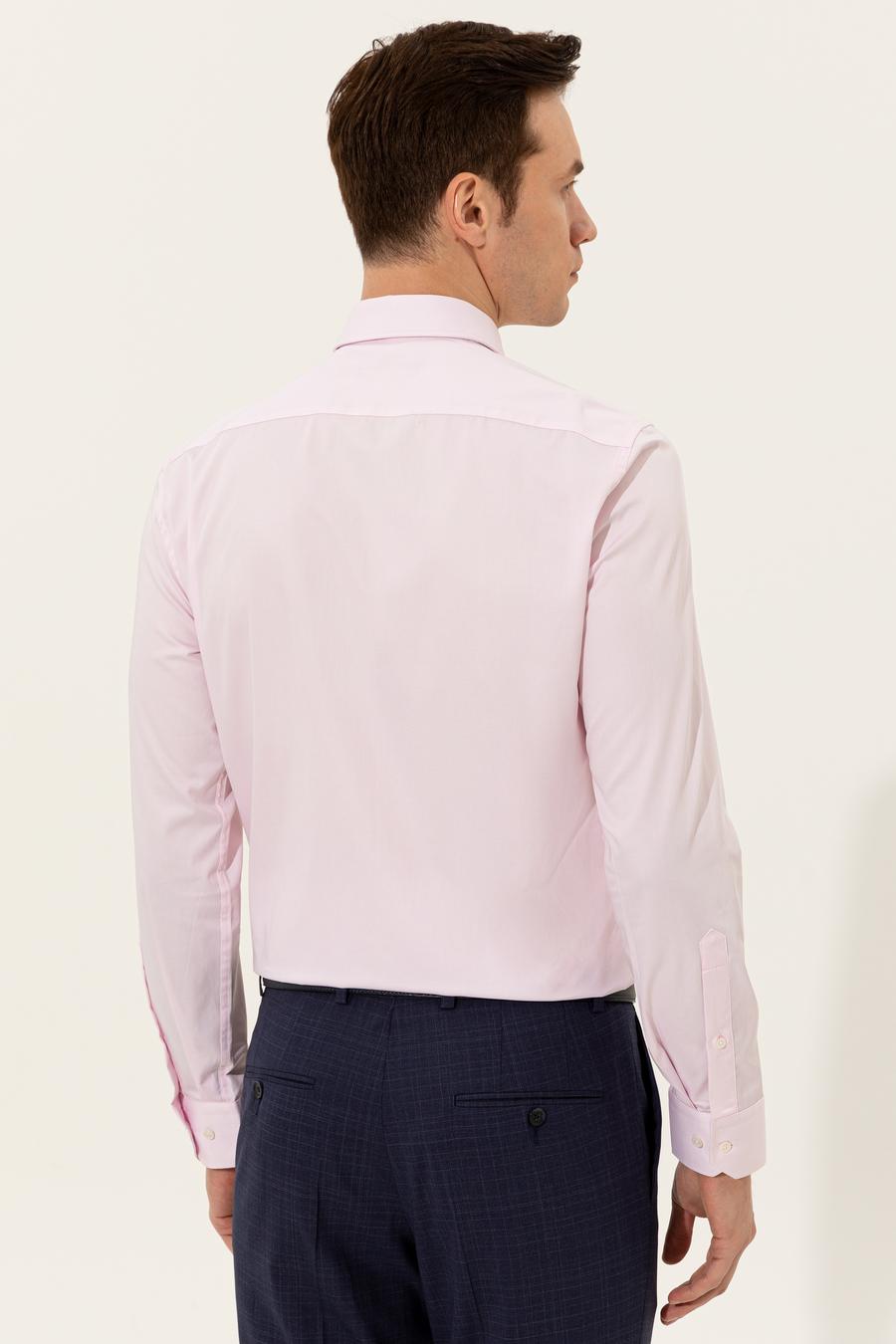 Açık Pembe Slim Fit Uzun Kollu Basic Gömlek - 50223224097