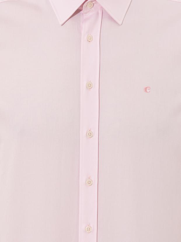 Açık Pembe Slim Fit Uzun Kollu Basic Gömlek