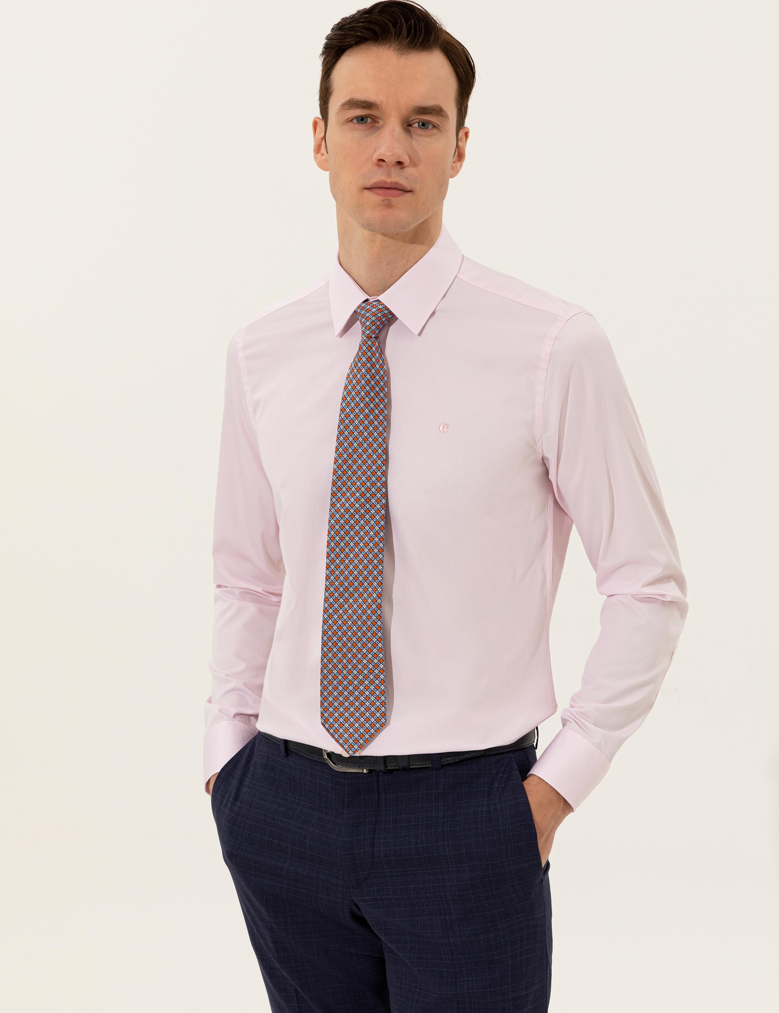 Açık Pembe Slim Fit Uzun Kollu Basic Gömlek - 50223224097
