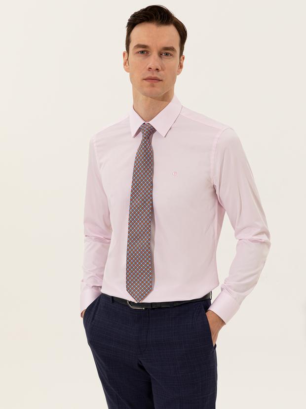 Açık Pembe Slim Fit Uzun Kollu Basic Gömlek