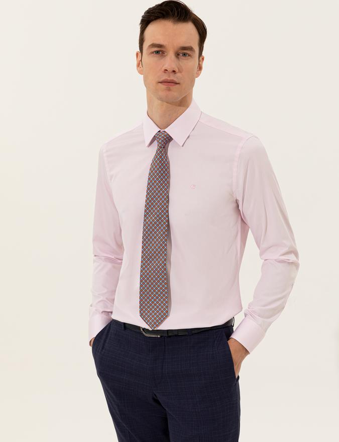 Açık Pembe Slim Fit Uzun Kollu Basic Gömlek