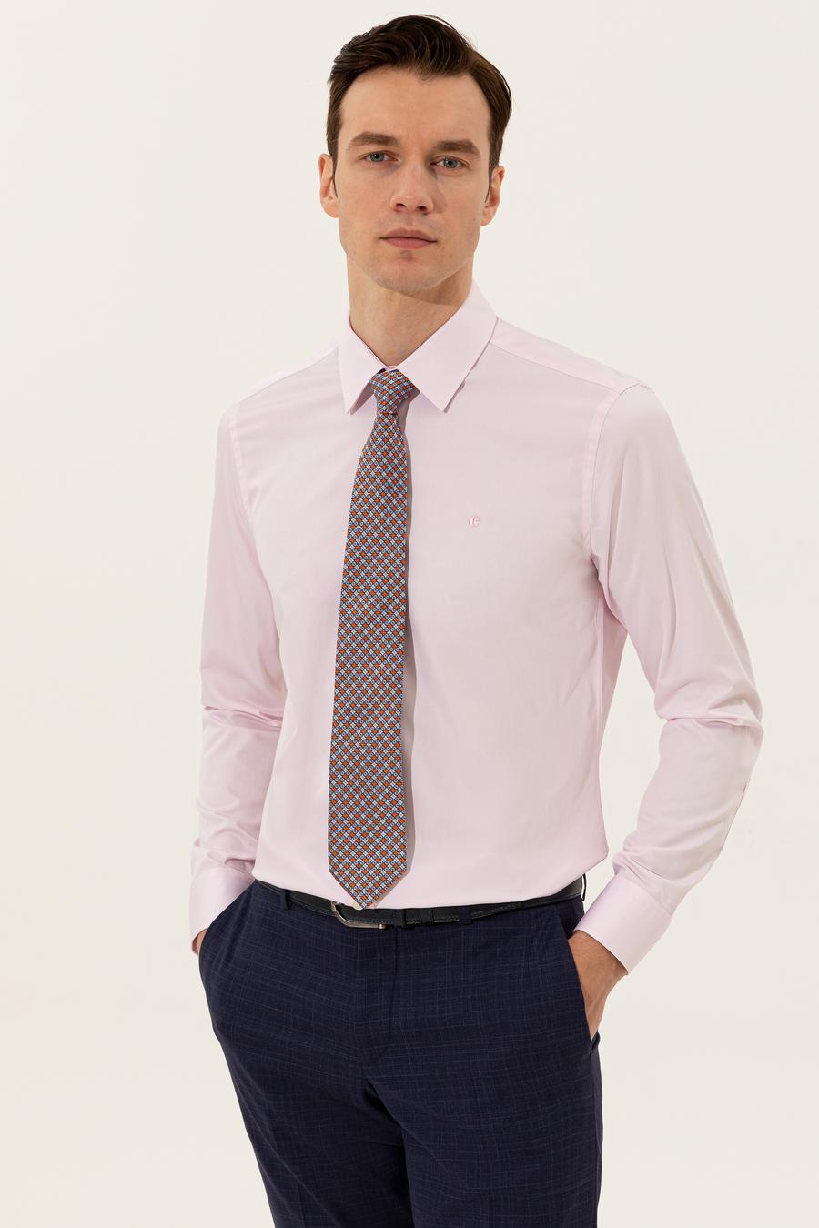 Açık Pembe Slim Fit Uzun Kollu Basic Gömlek - 50223224097