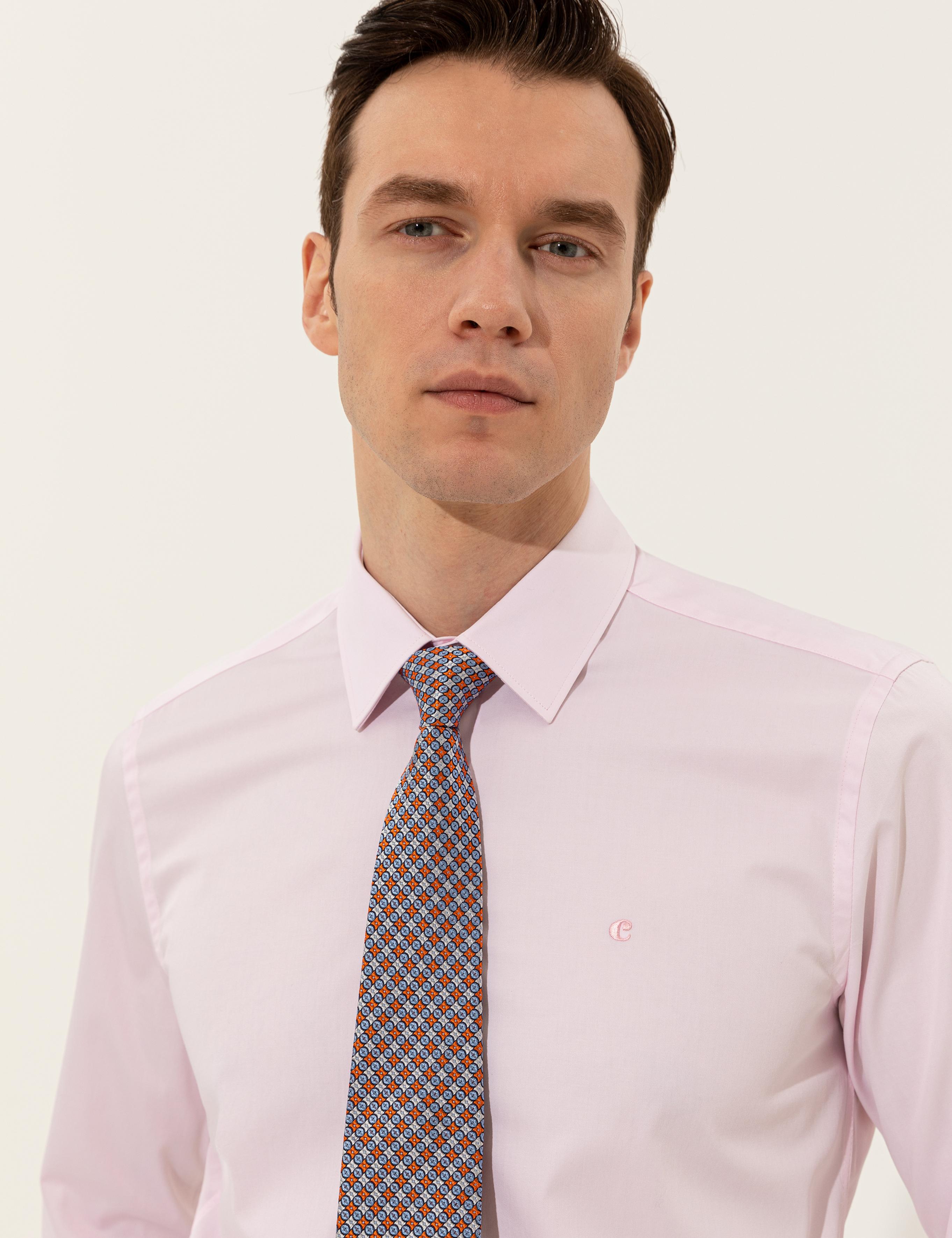 Açık Pembe Slim Fit Uzun Kollu Basic Gömlek - 50223224097