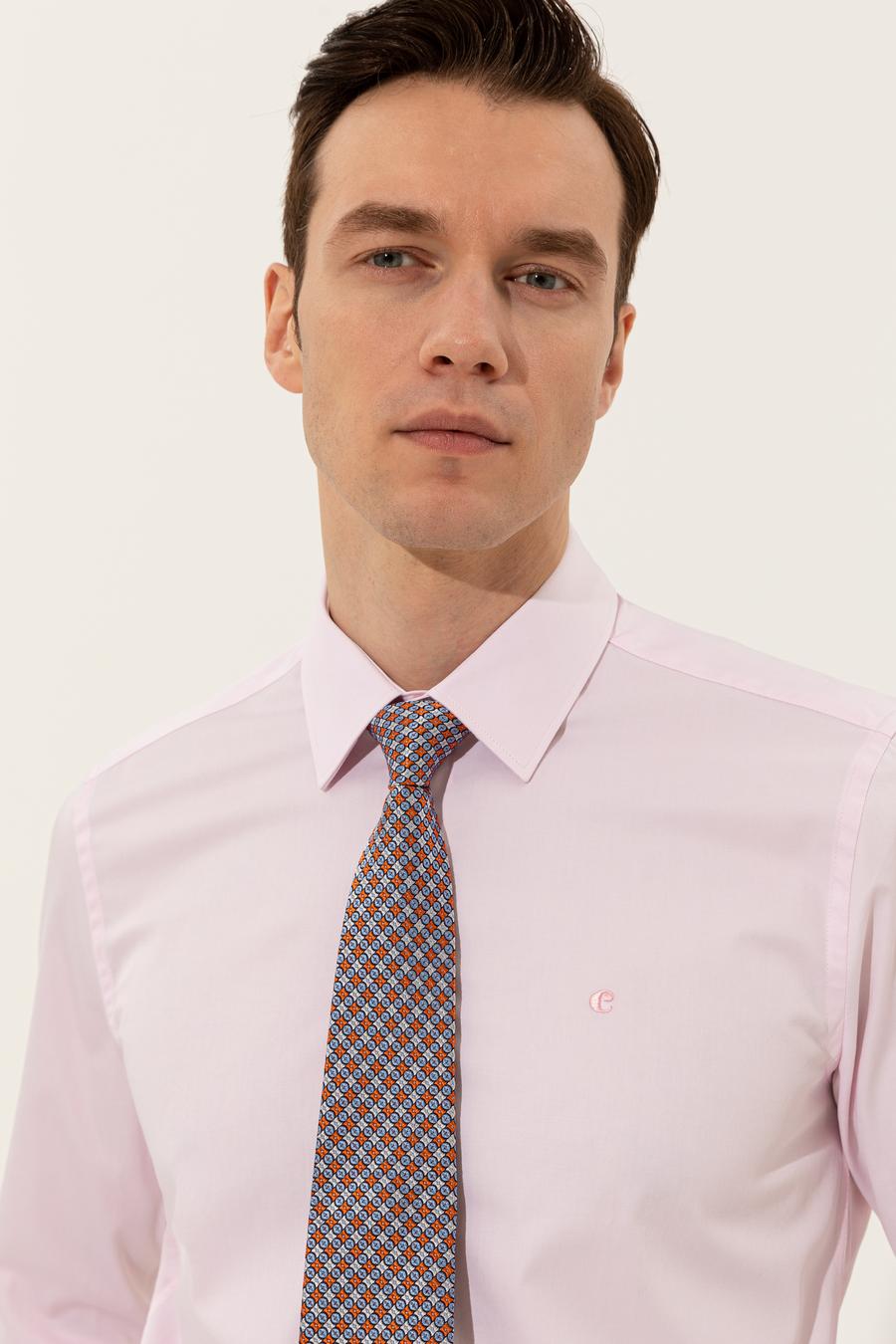 Açık Pembe Slim Fit Uzun Kollu Basic Gömlek - 50223224097