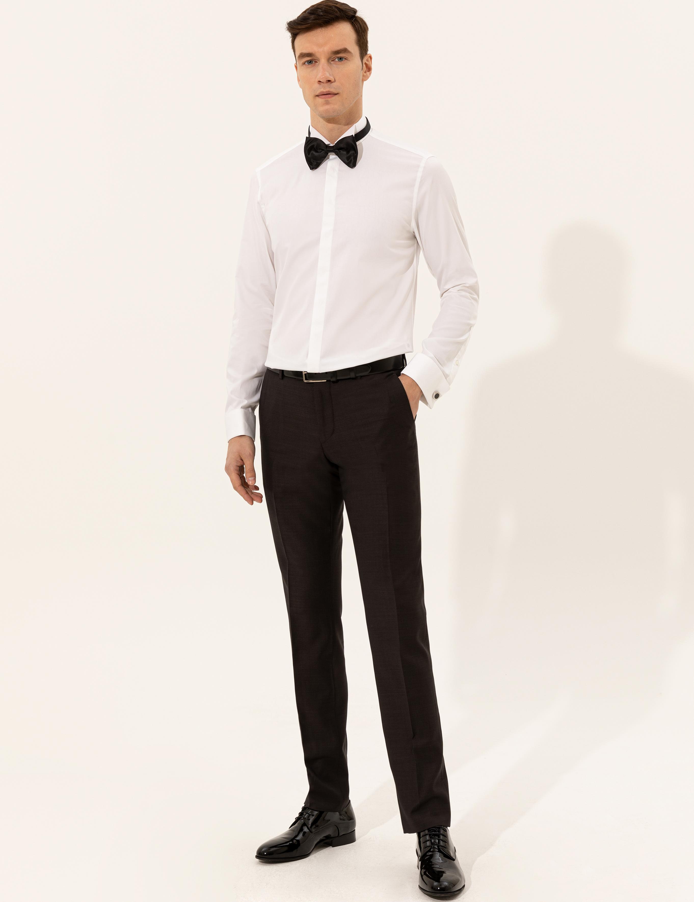 Beyaz Slim Fit Smokin Gömlek - 50223263009