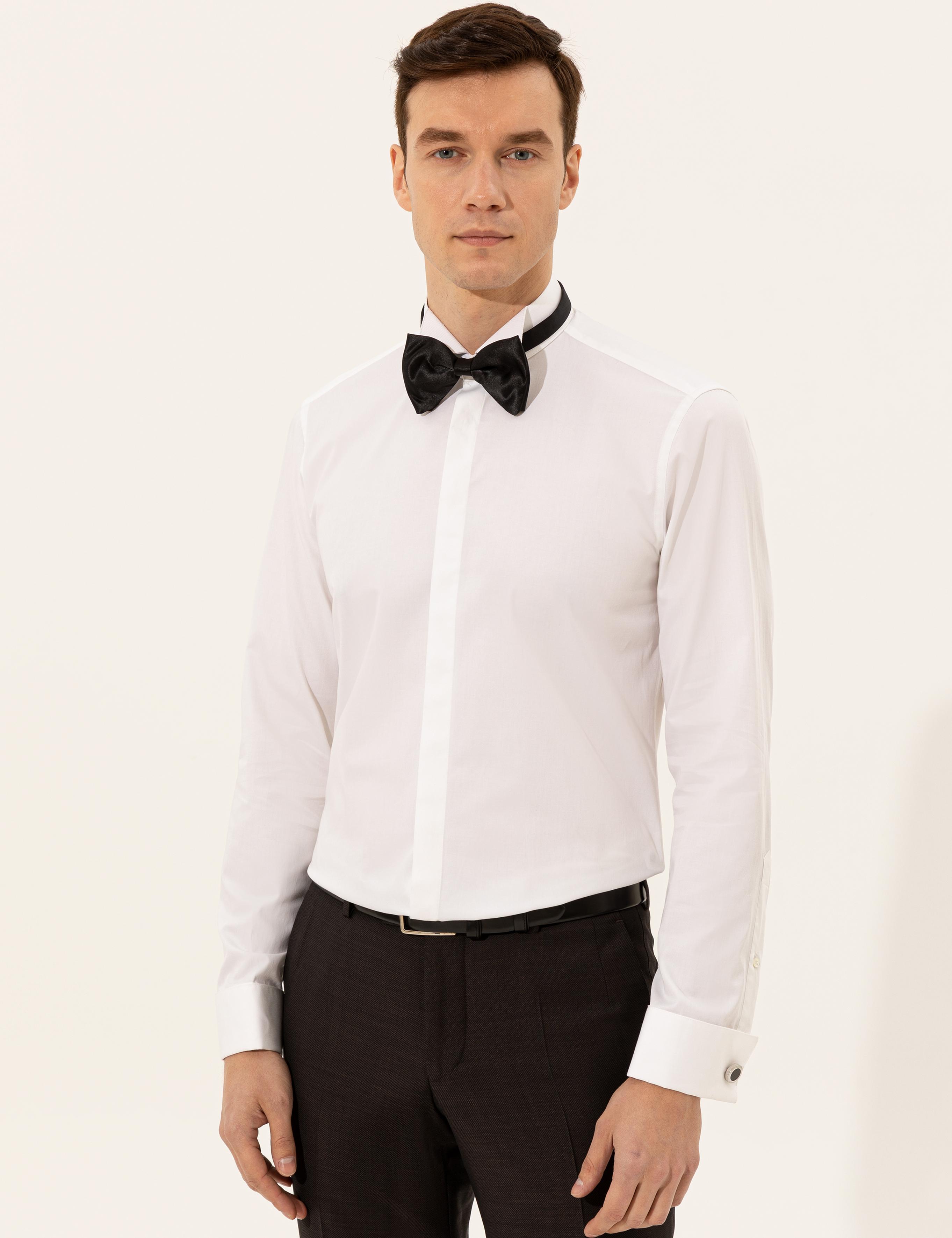 Beyaz Slim Fit Smokin Gömlek - 50223263009