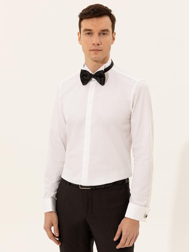 Beyaz Slim Fit Smokin Gömlek