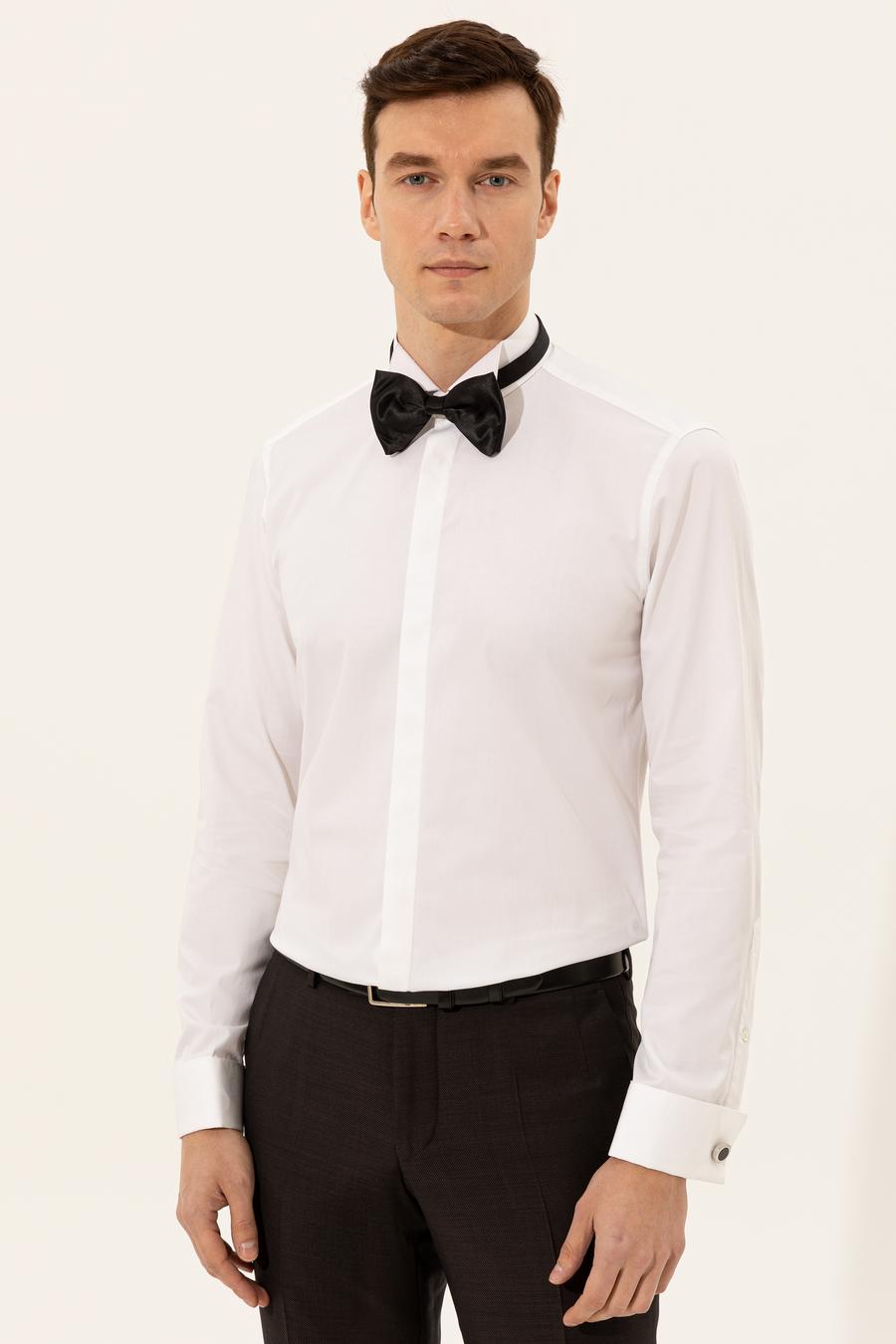 Beyaz Slim Fit Smokin Gömlek - 50223263009