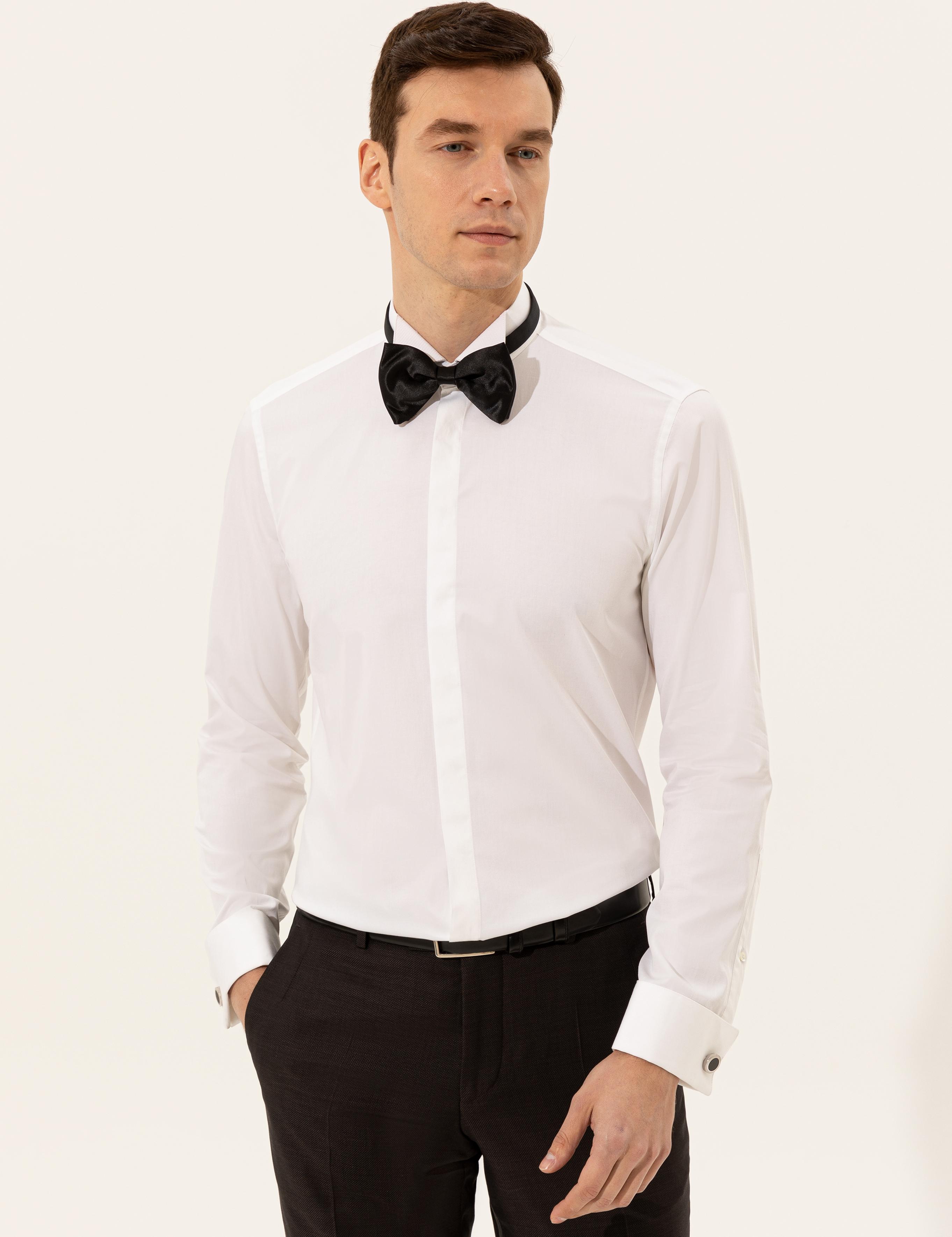 Beyaz Slim Fit Smokin Gömlek - 50223263009