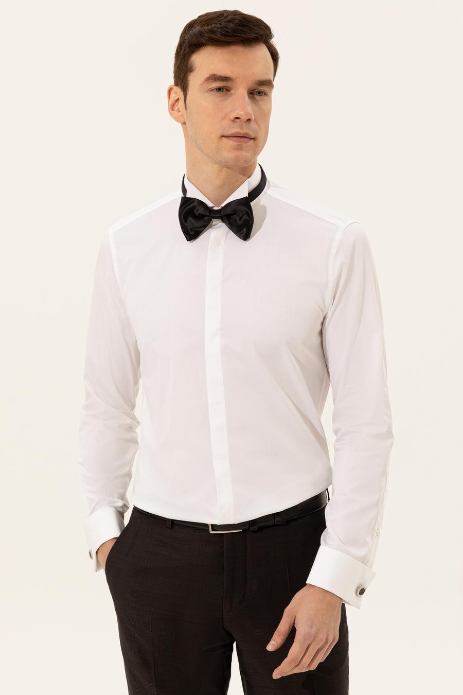 Beyaz Slim Fit Smokin Gömlek - 50223263009