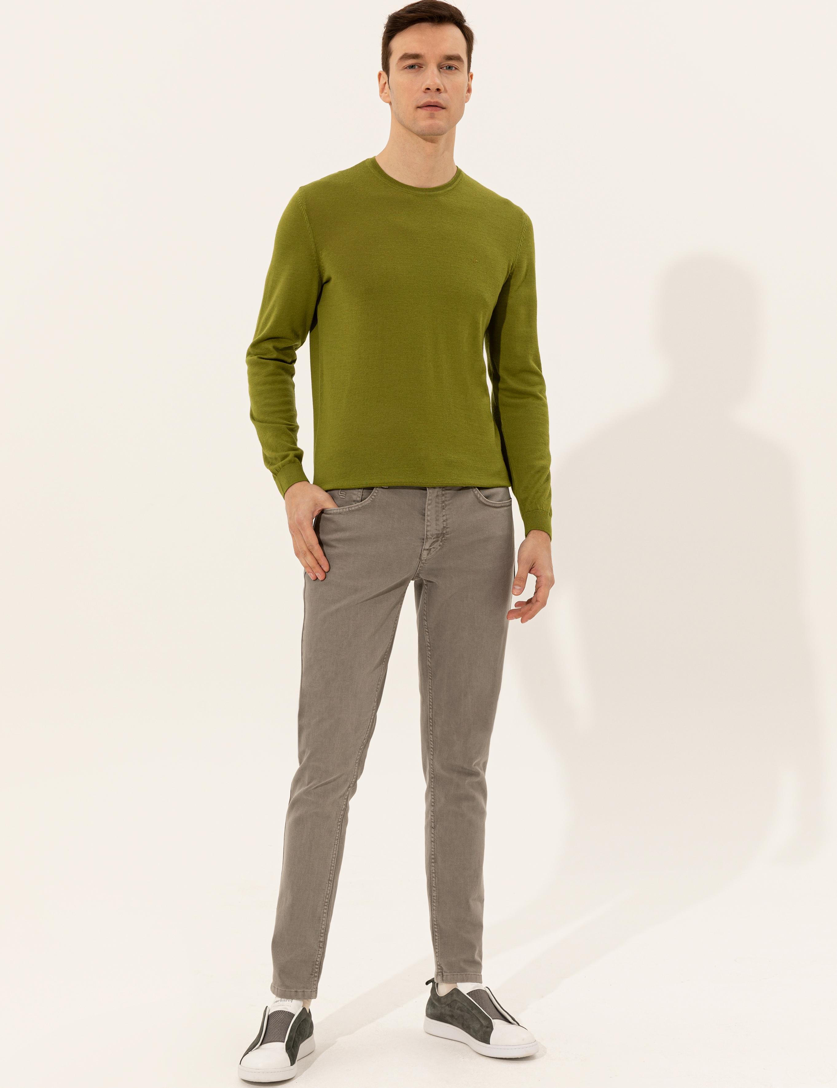 Yeşil Slim Fit Bisiklet Yaka Basic Triko Kazak - 50227052138