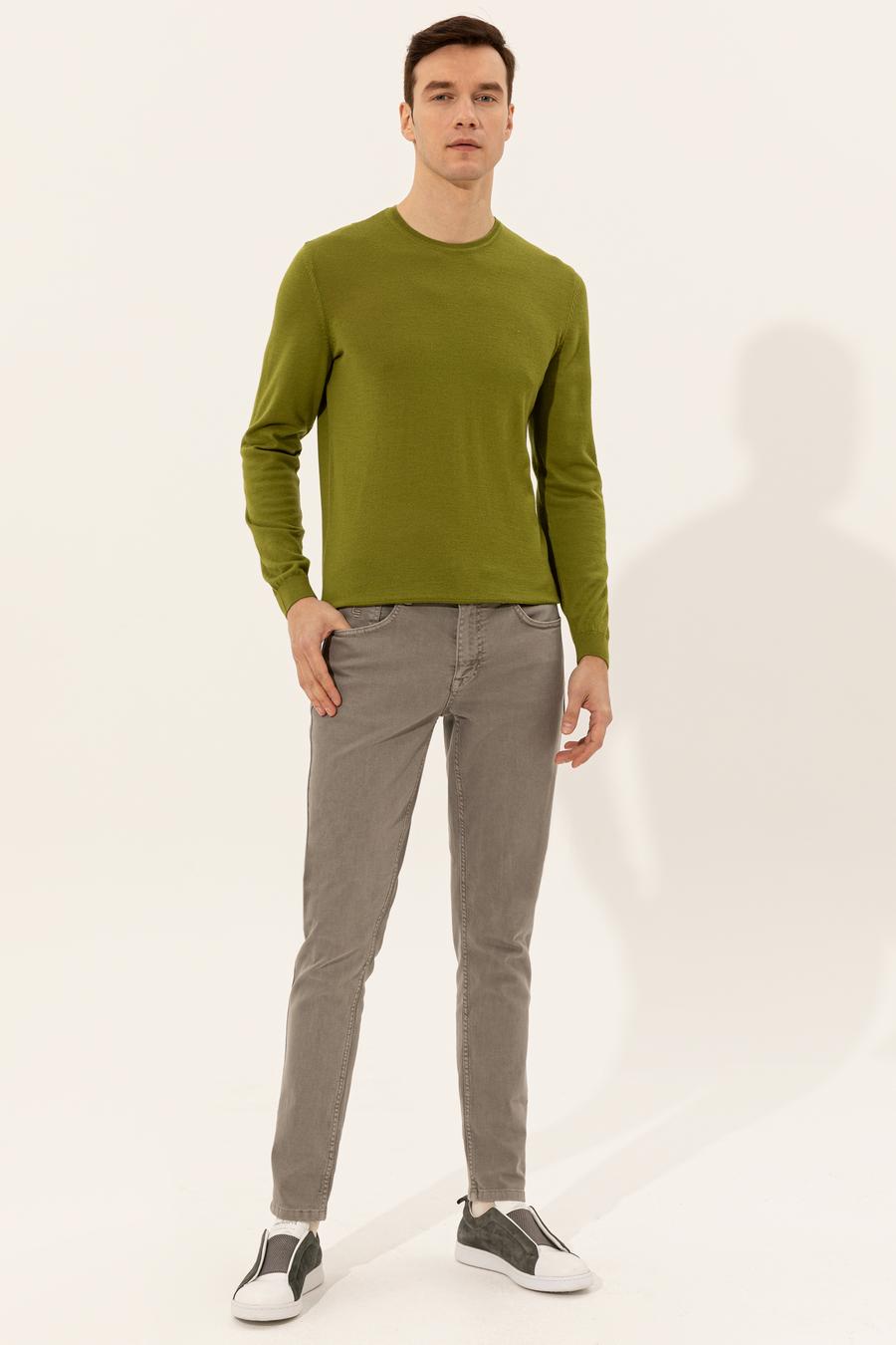 Yeşil Slim Fit Bisiklet Yaka Basic Triko Kazak - 50227052138