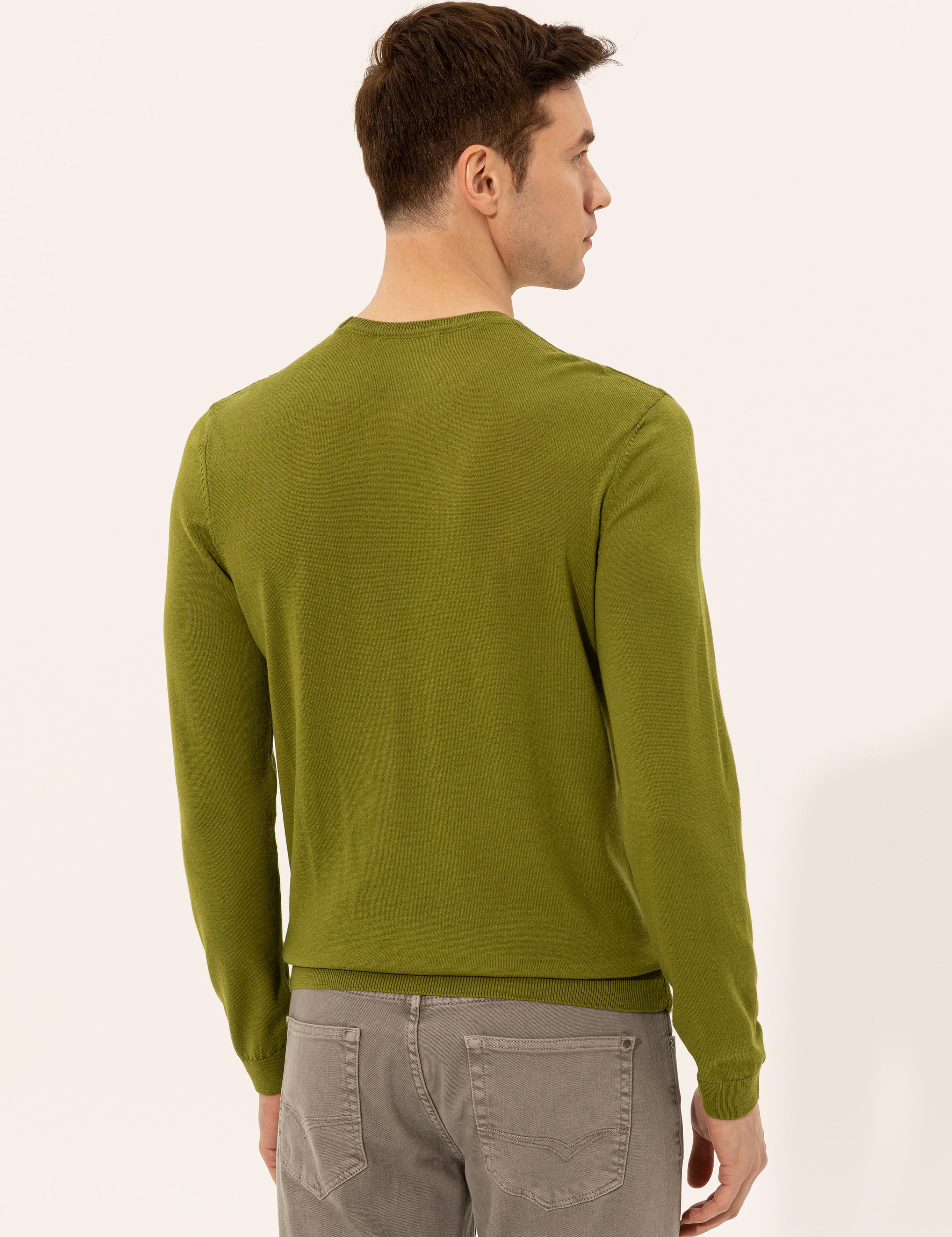 Yeşil Slim Fit Bisiklet Yaka Basic Triko Kazak - 50227052138