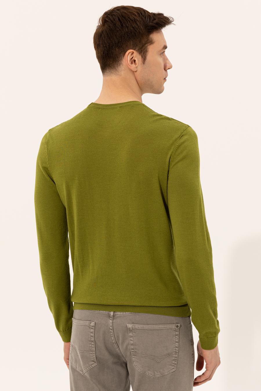 Yeşil Slim Fit Bisiklet Yaka Basic Triko Kazak - 50227052138