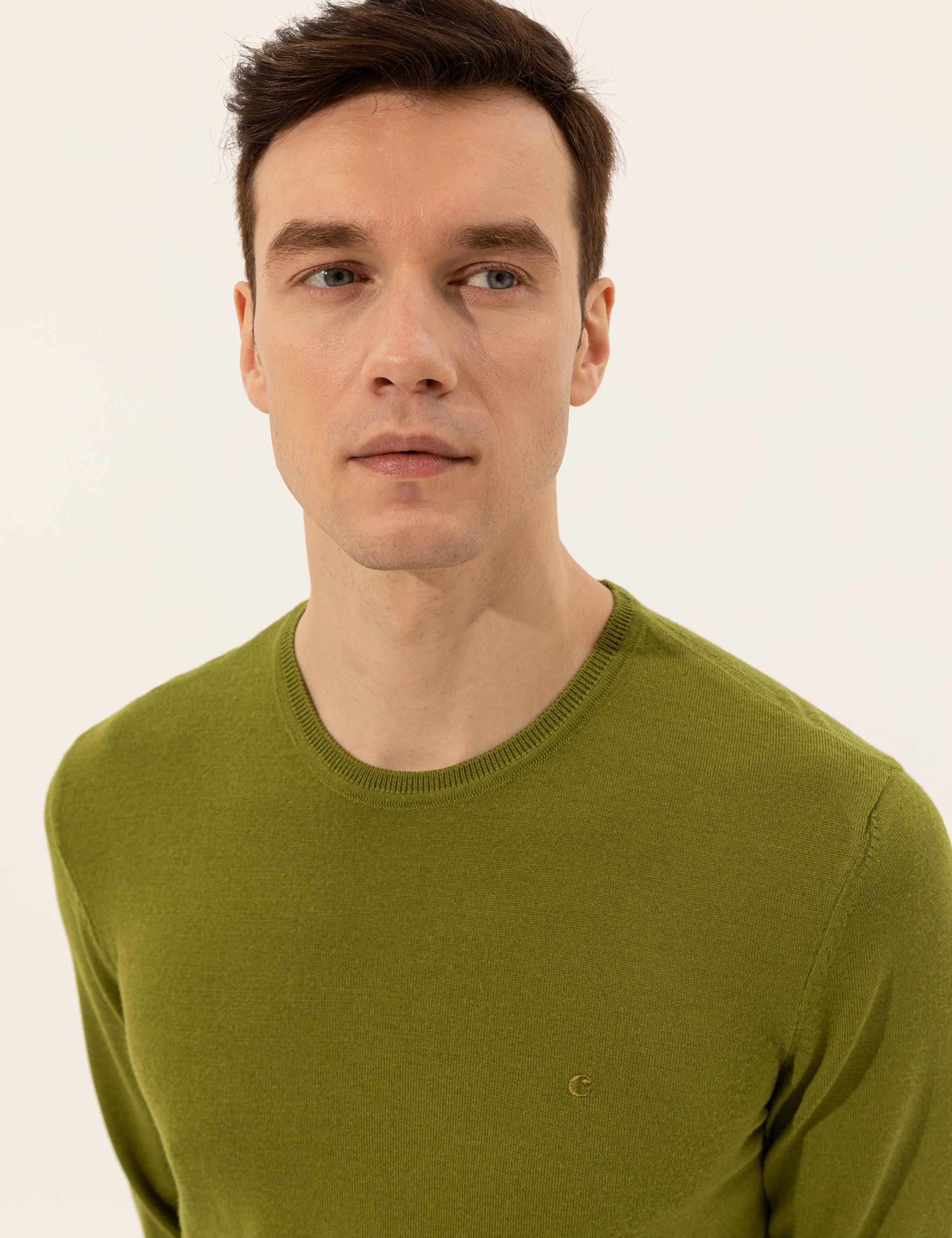 Yeşil Slim Fit Bisiklet Yaka Basic Triko Kazak - 50227052138