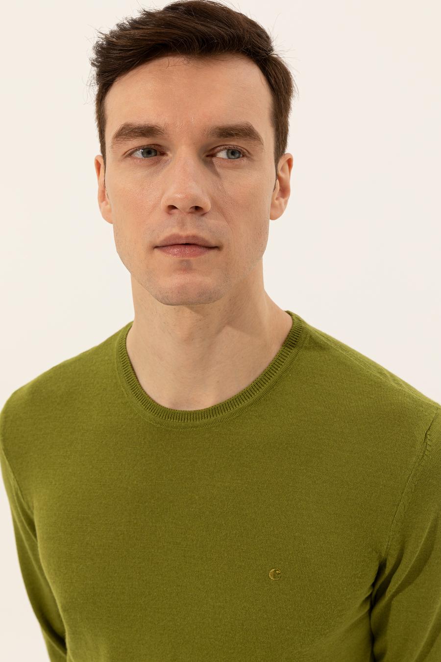 Yeşil Slim Fit Bisiklet Yaka Basic Triko Kazak - 50227052138