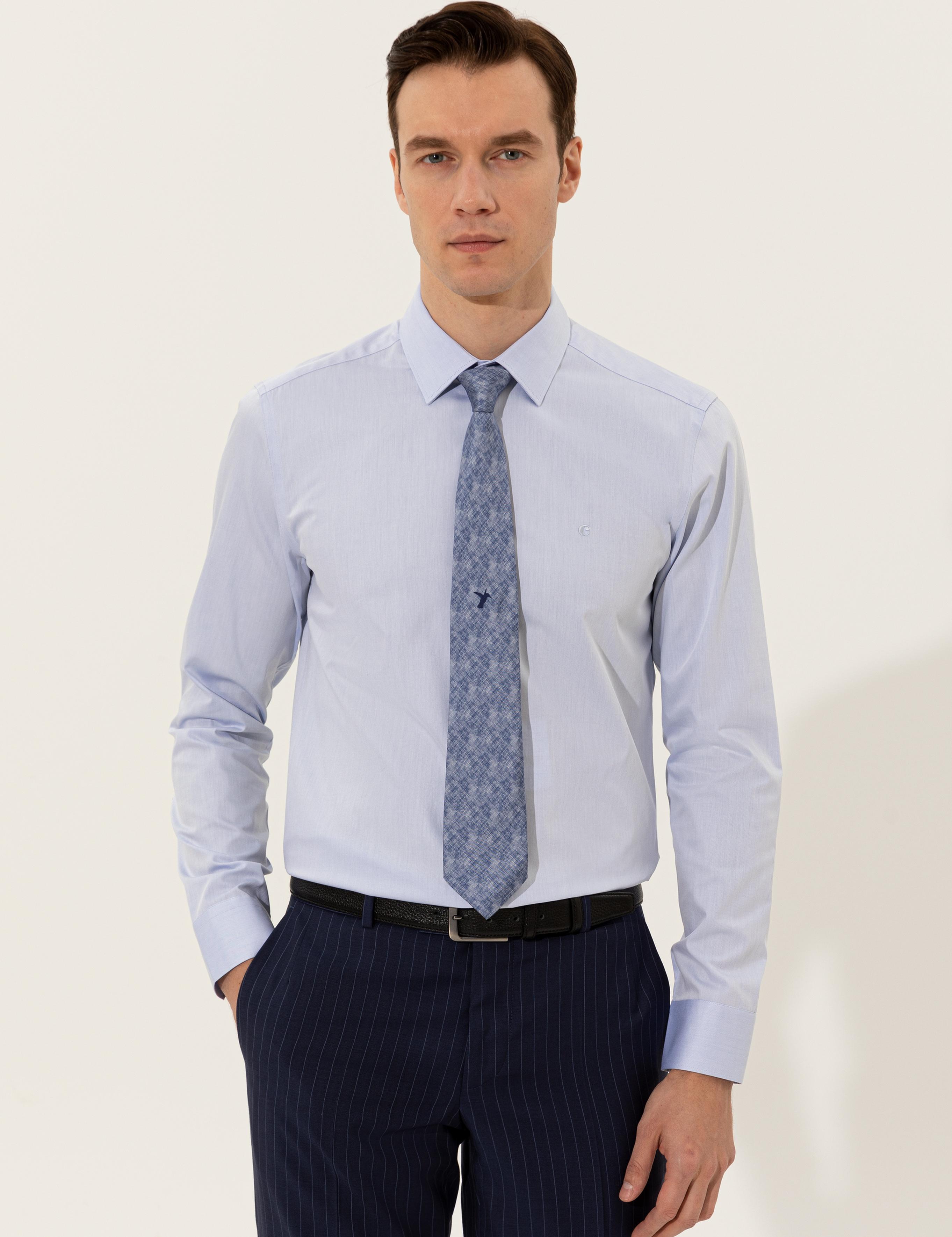 Açık Mavi Slim Fit Uzun Kollu Basic Gömlek - 50235519022