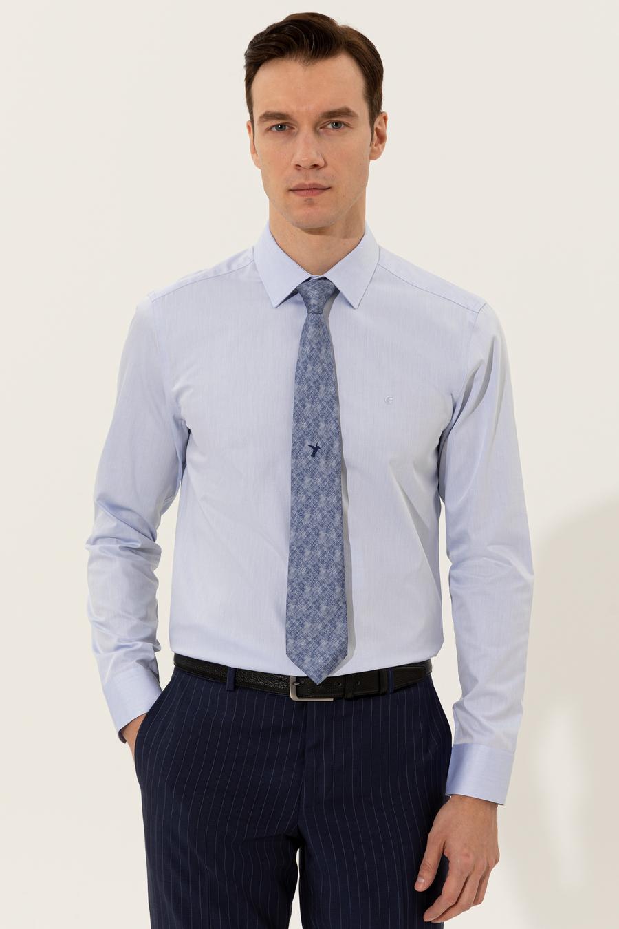 Açık Mavi Slim Fit Uzun Kollu Basic Gömlek - 50235519022