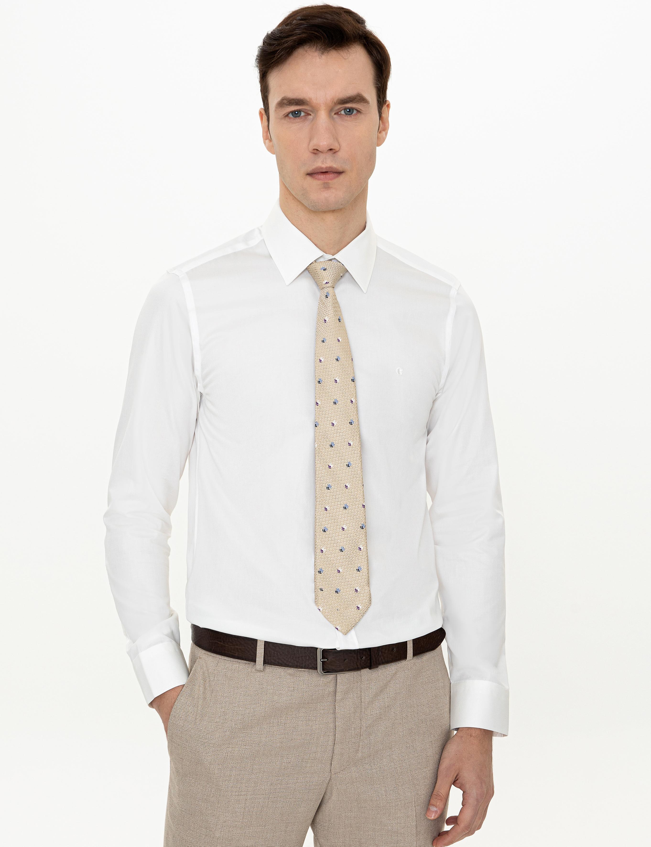 Ekru Slim Fit Uzun Kollu Basic Gömlek - 50235530110