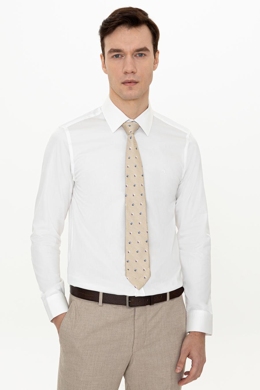 Ekru Slim Fit Uzun Kollu Basic Gömlek - 50235530110