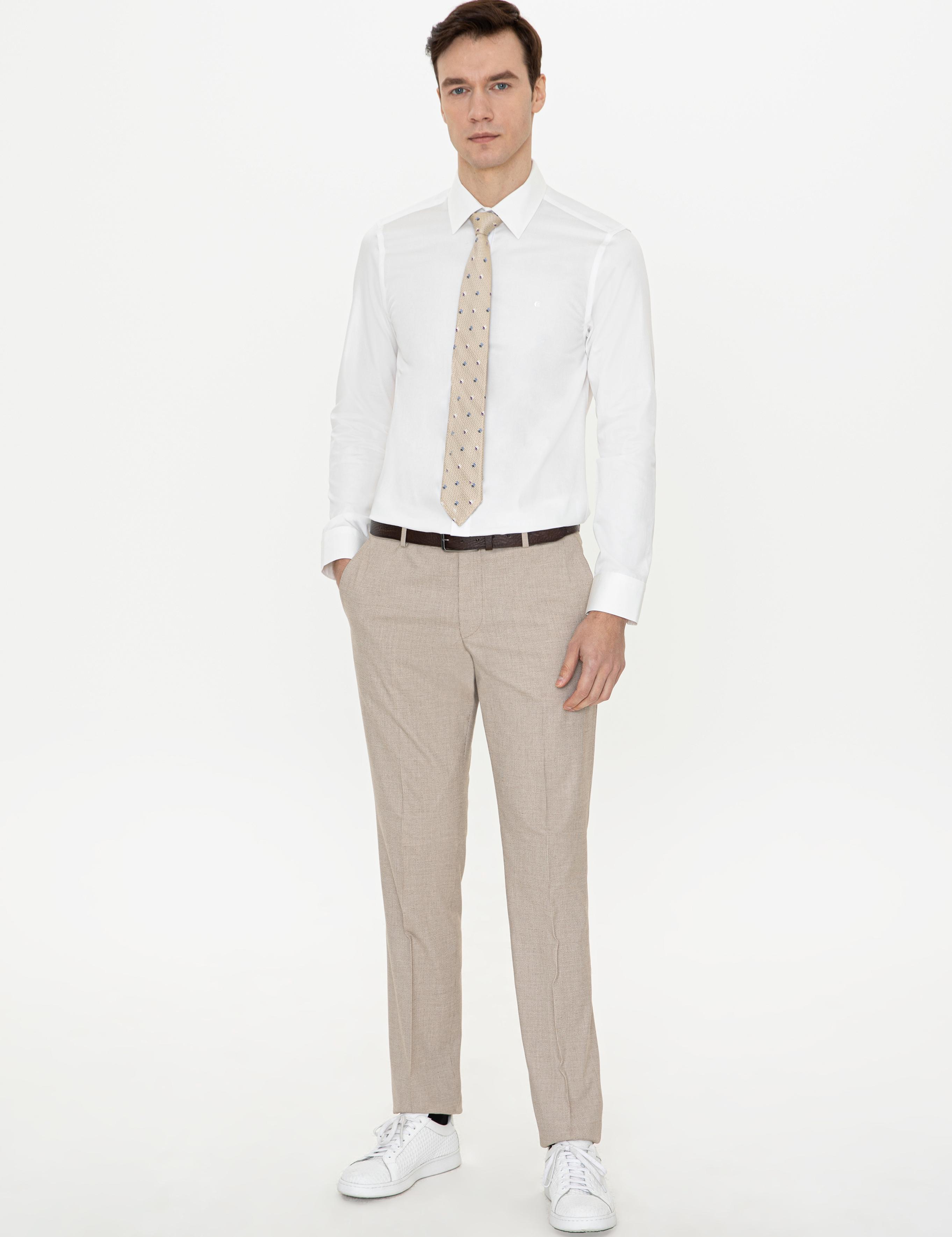 Ekru Slim Fit Uzun Kollu Basic Gömlek - 50235530110