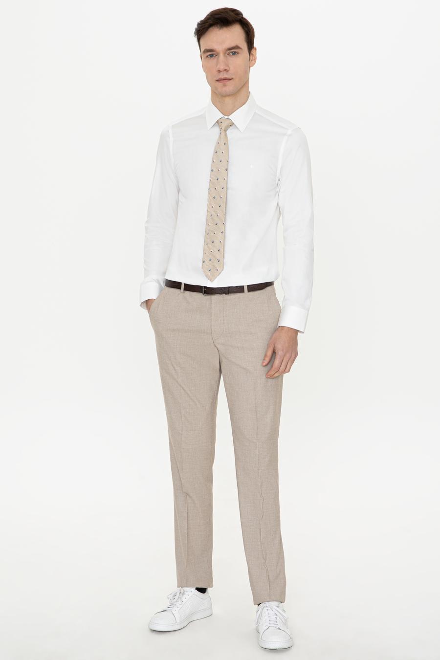 Ekru Slim Fit Uzun Kollu Basic Gömlek - 50235530110