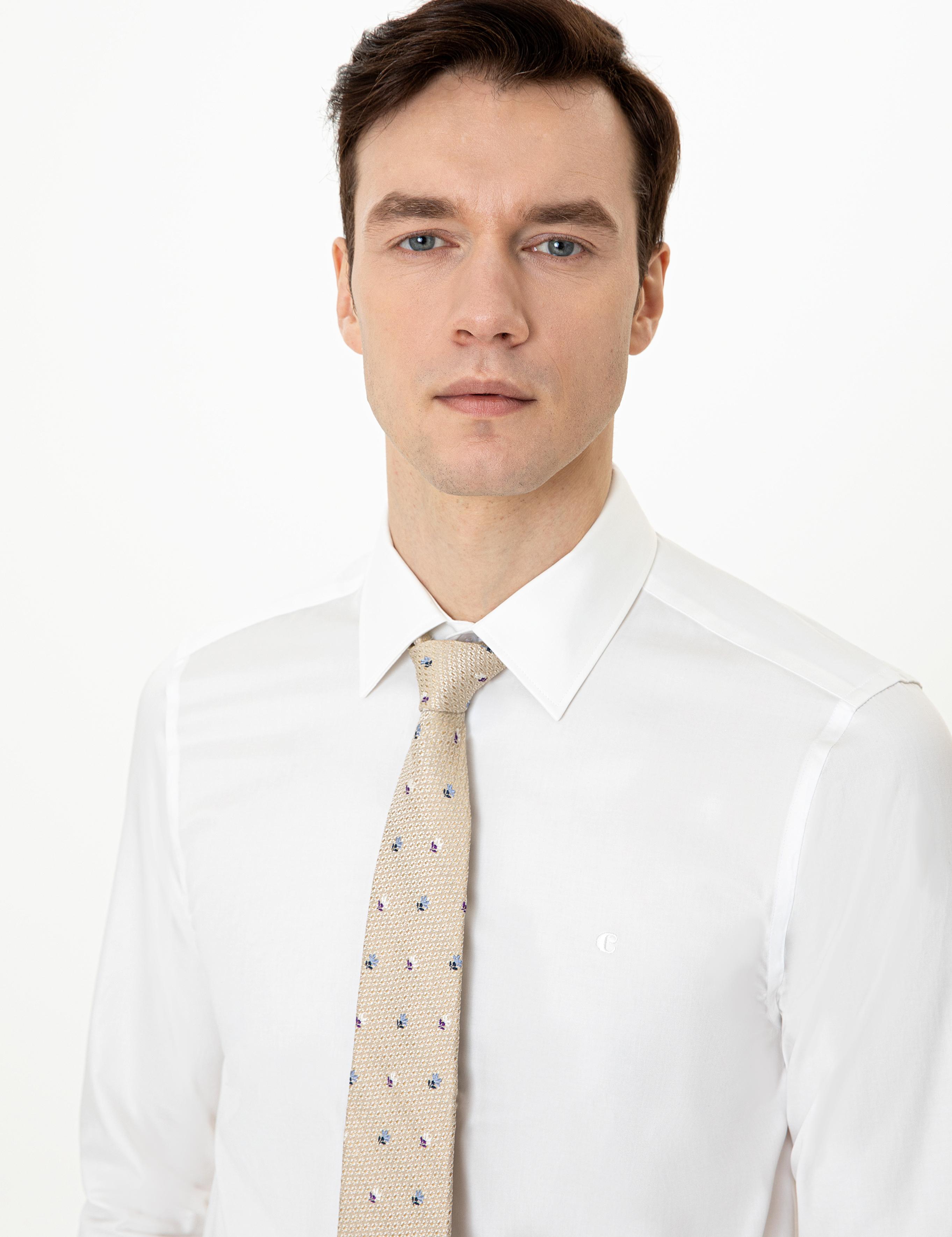 Ekru Slim Fit Uzun Kollu Basic Gömlek - 50235530110