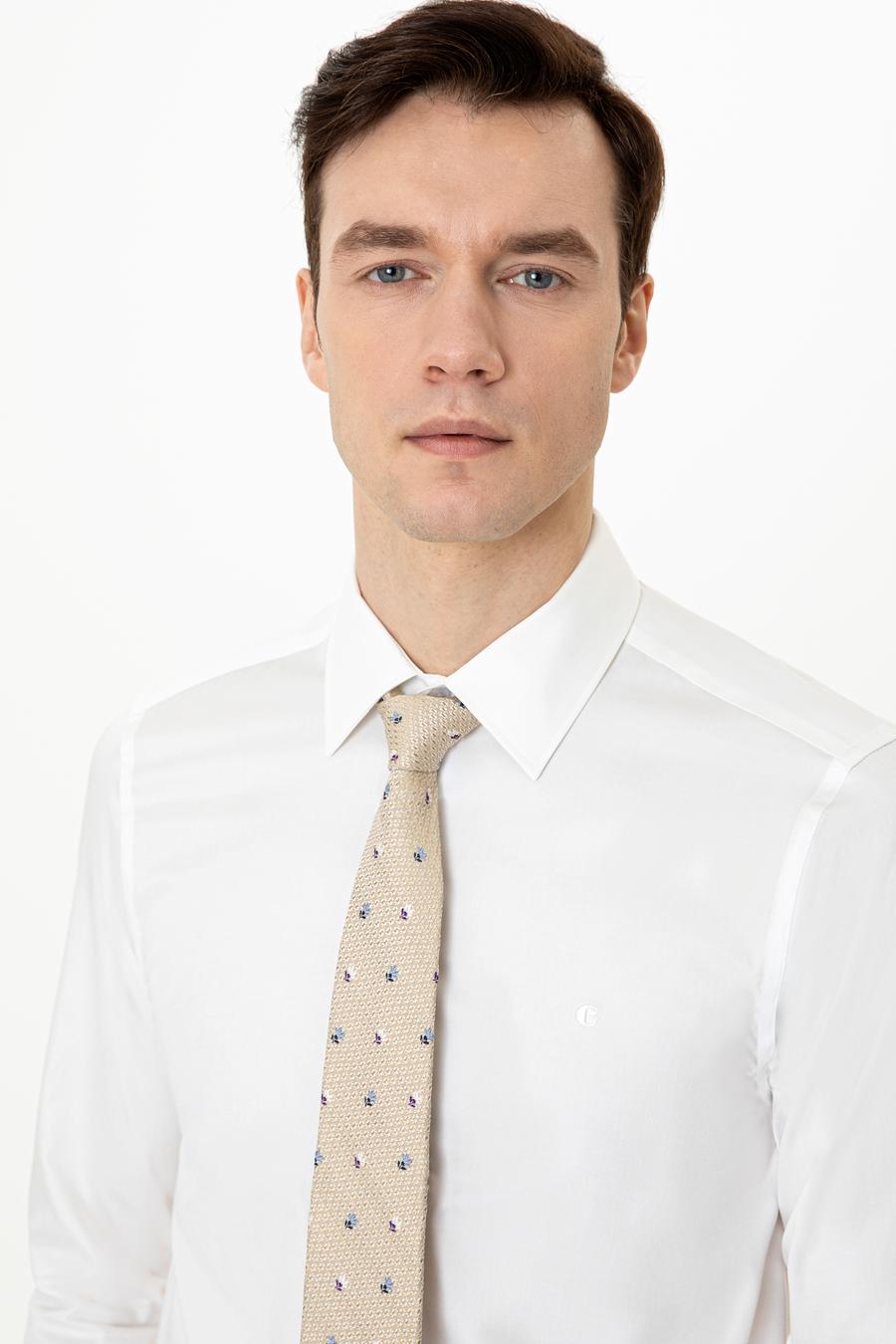 Ekru Slim Fit Uzun Kollu Basic Gömlek - 50235530110