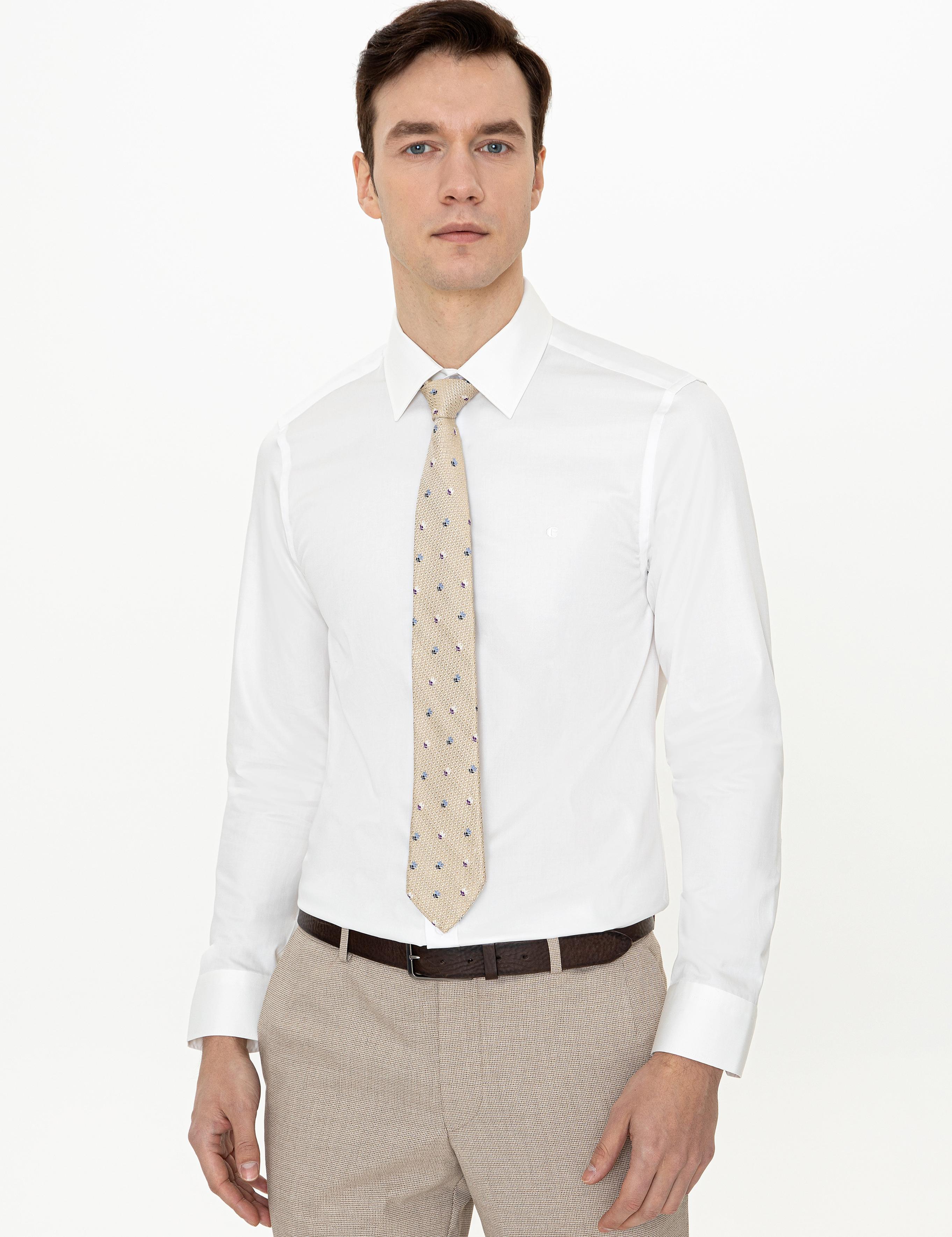 Ekru Slim Fit Uzun Kollu Basic Gömlek - 50235530110