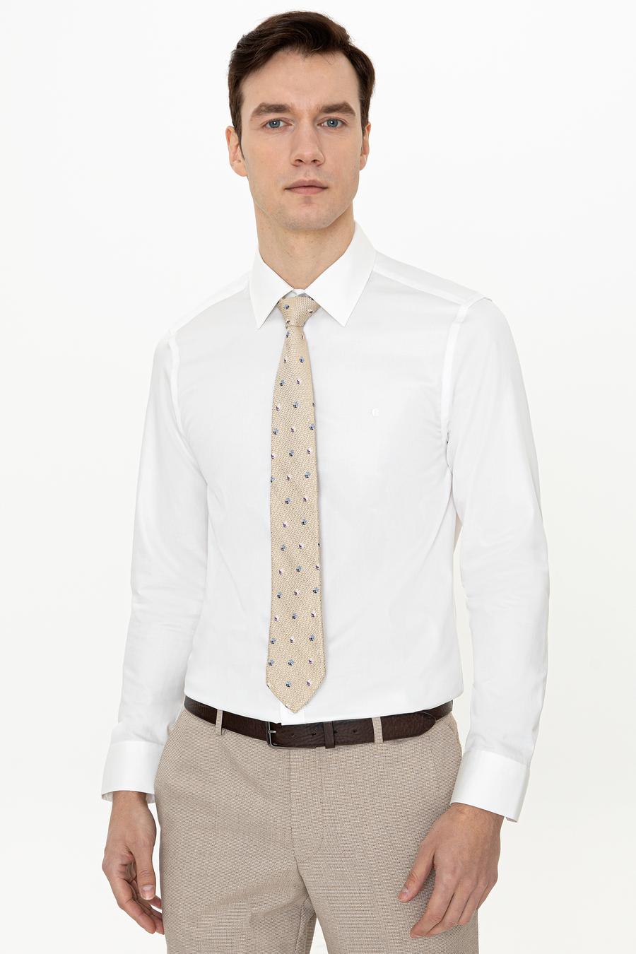 Ekru Slim Fit Uzun Kollu Basic Gömlek - 50235530110