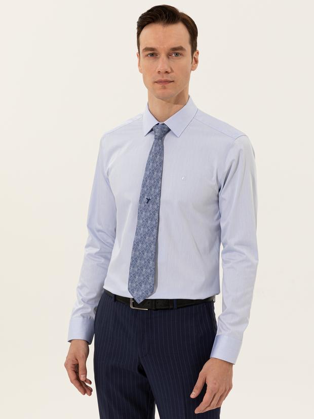 Açık Mavi Slim Fit Uzun Kollu Basic Gömlek