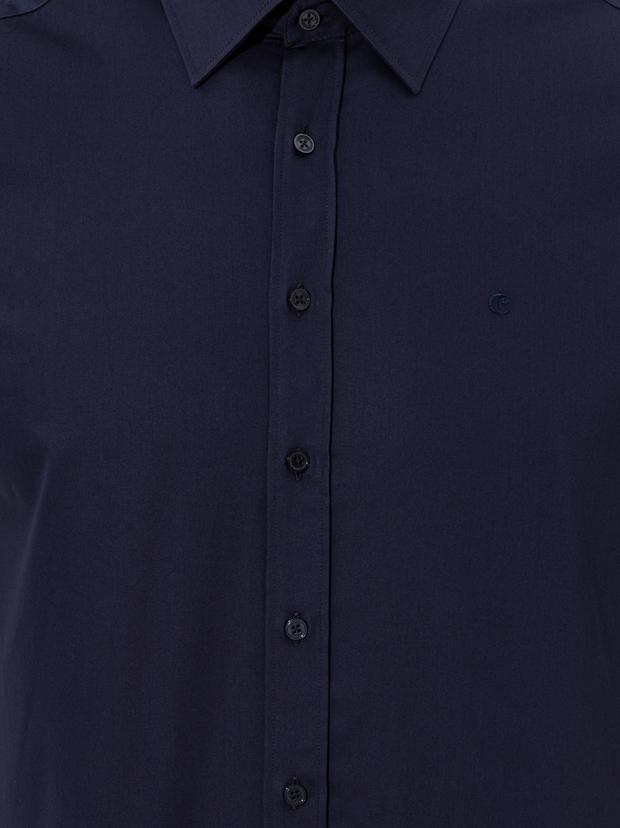 Lacivert Slim Fit Uzun Kollu Basic Gömlek