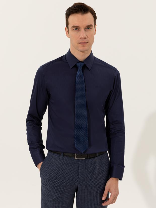 Lacivert Slim Fit Uzun Kollu Basic Gömlek