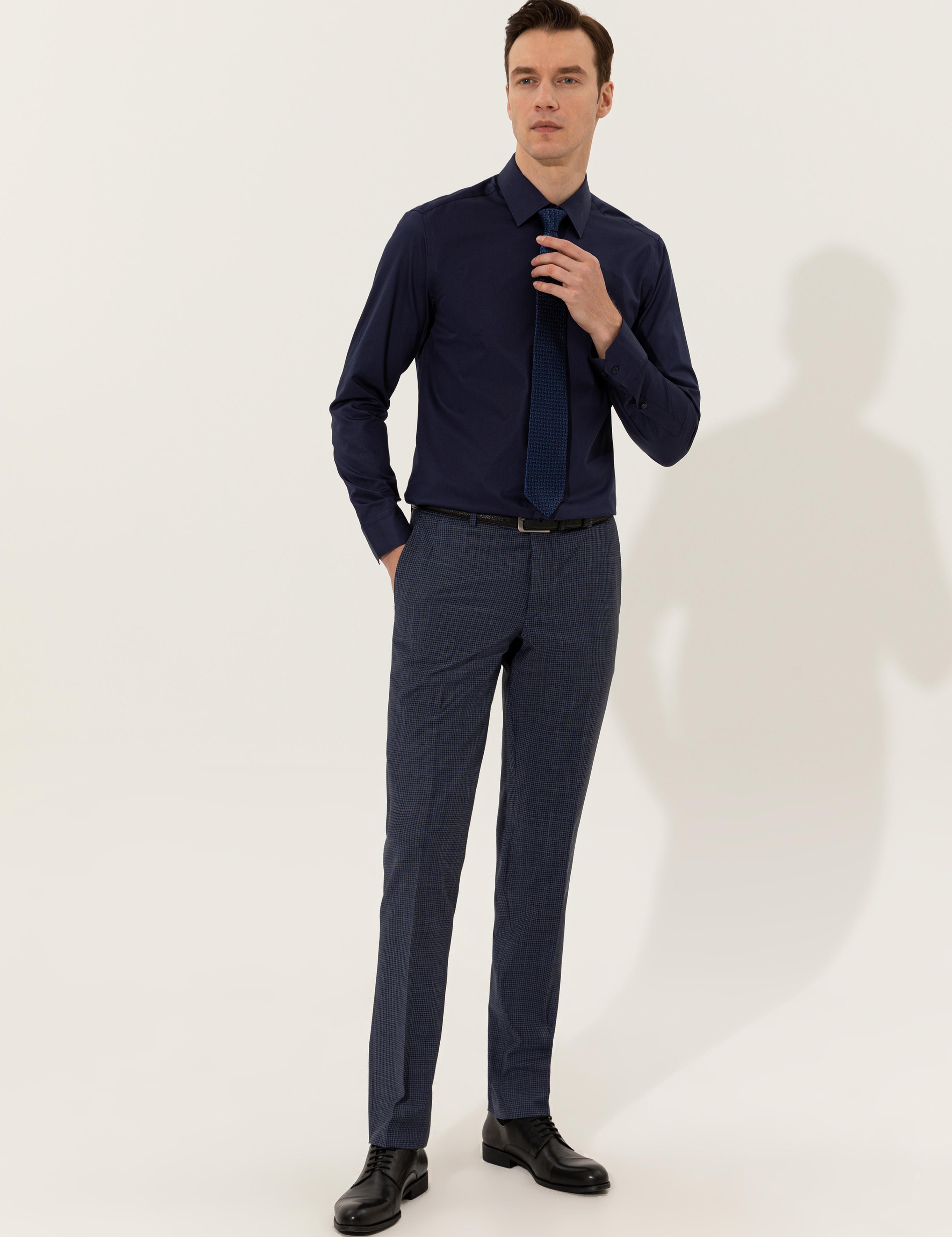 Lacivert Slim Fit Uzun Kollu Basic Gömlek - 50235530057