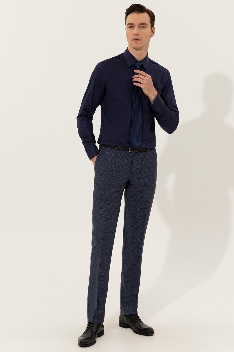 Lacivert Slim Fit Uzun Kollu Basic Gömlek - 50235530057