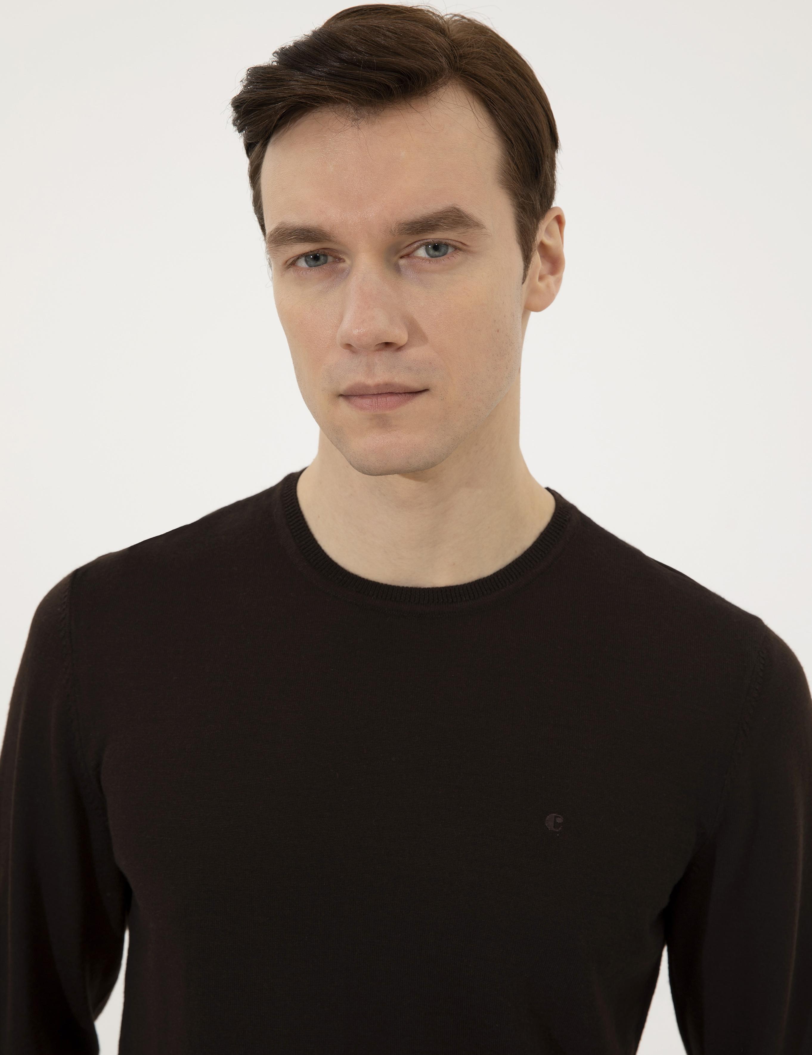 Kahverengi Slim Fit Bisiklet Yaka Basic Triko Kazak - 50237038250