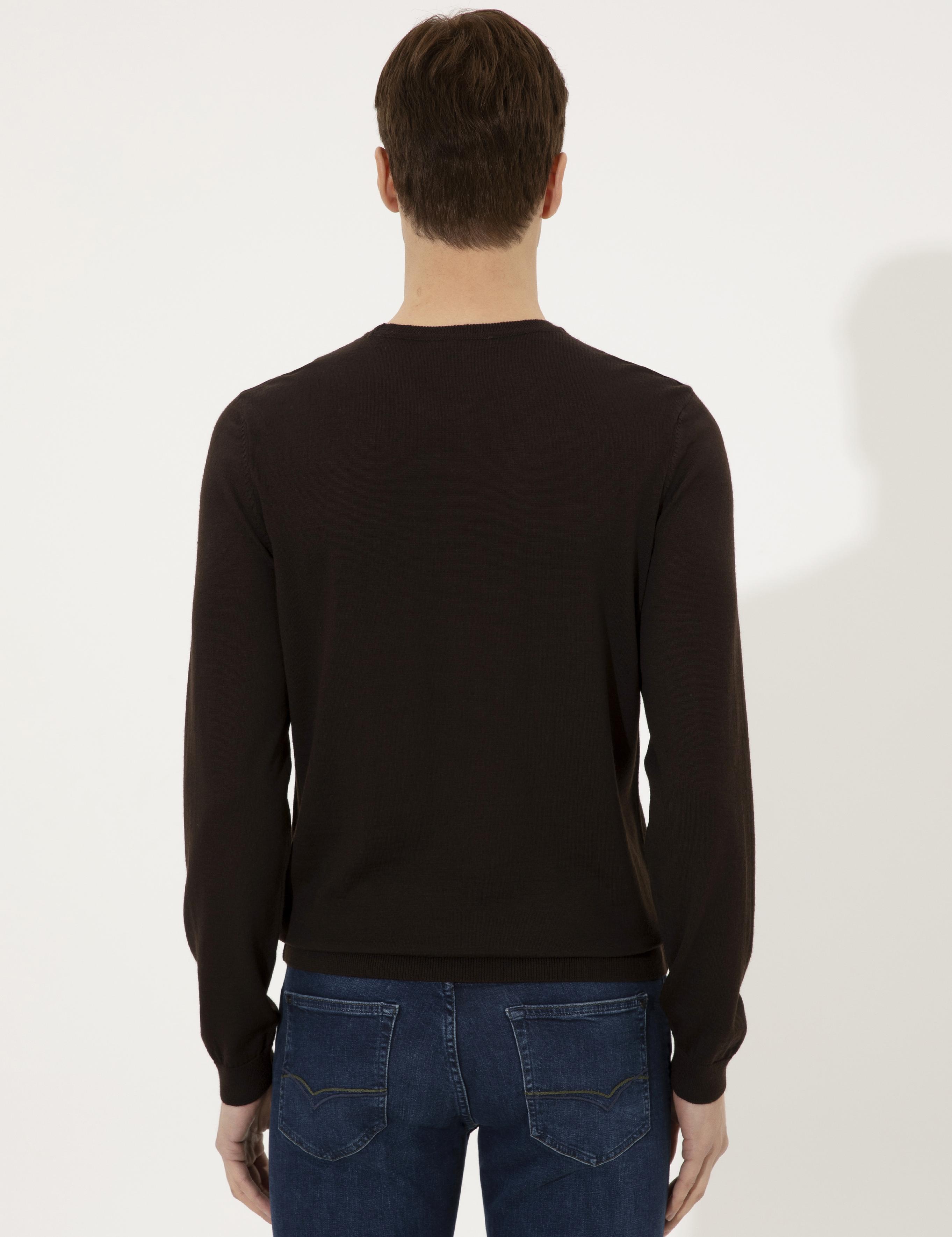 Kahverengi Slim Fit Bisiklet Yaka Basic Triko Kazak - 50237038250