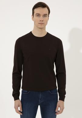 Kahverengi Slim Fit Bisiklet Yaka Basic Triko Kazak
