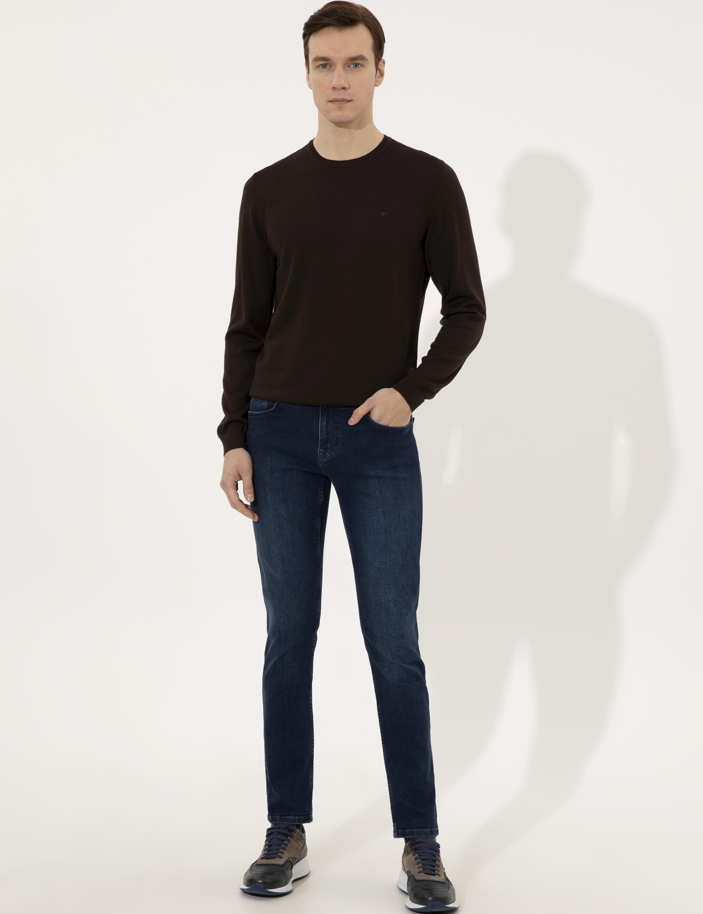 Kahverengi Slim Fit Bisiklet Yaka Basic Triko Kazak - 50237038250