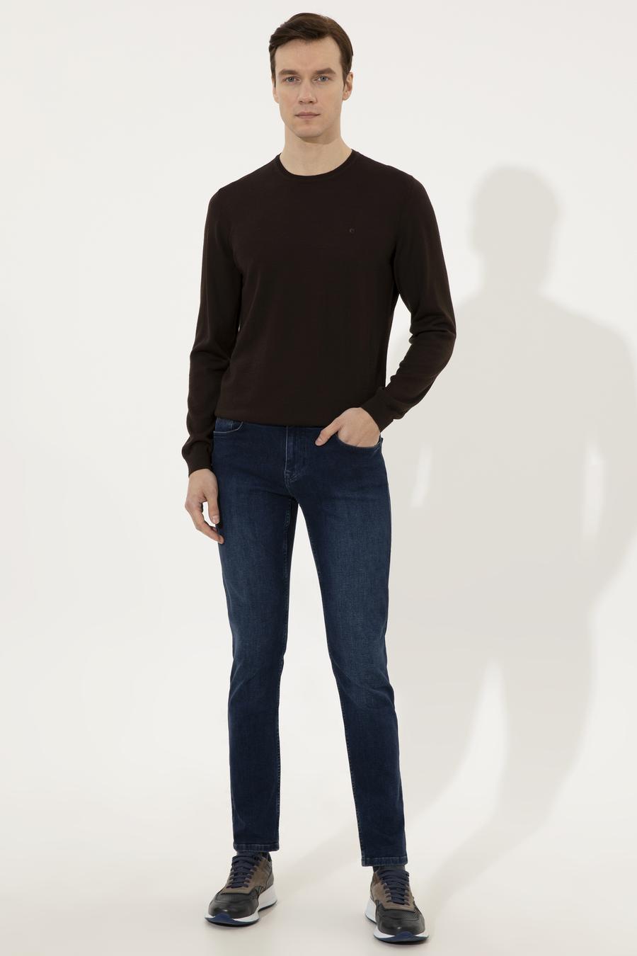 Kahverengi Slim Fit Bisiklet Yaka Basic Triko Kazak - 50237038250