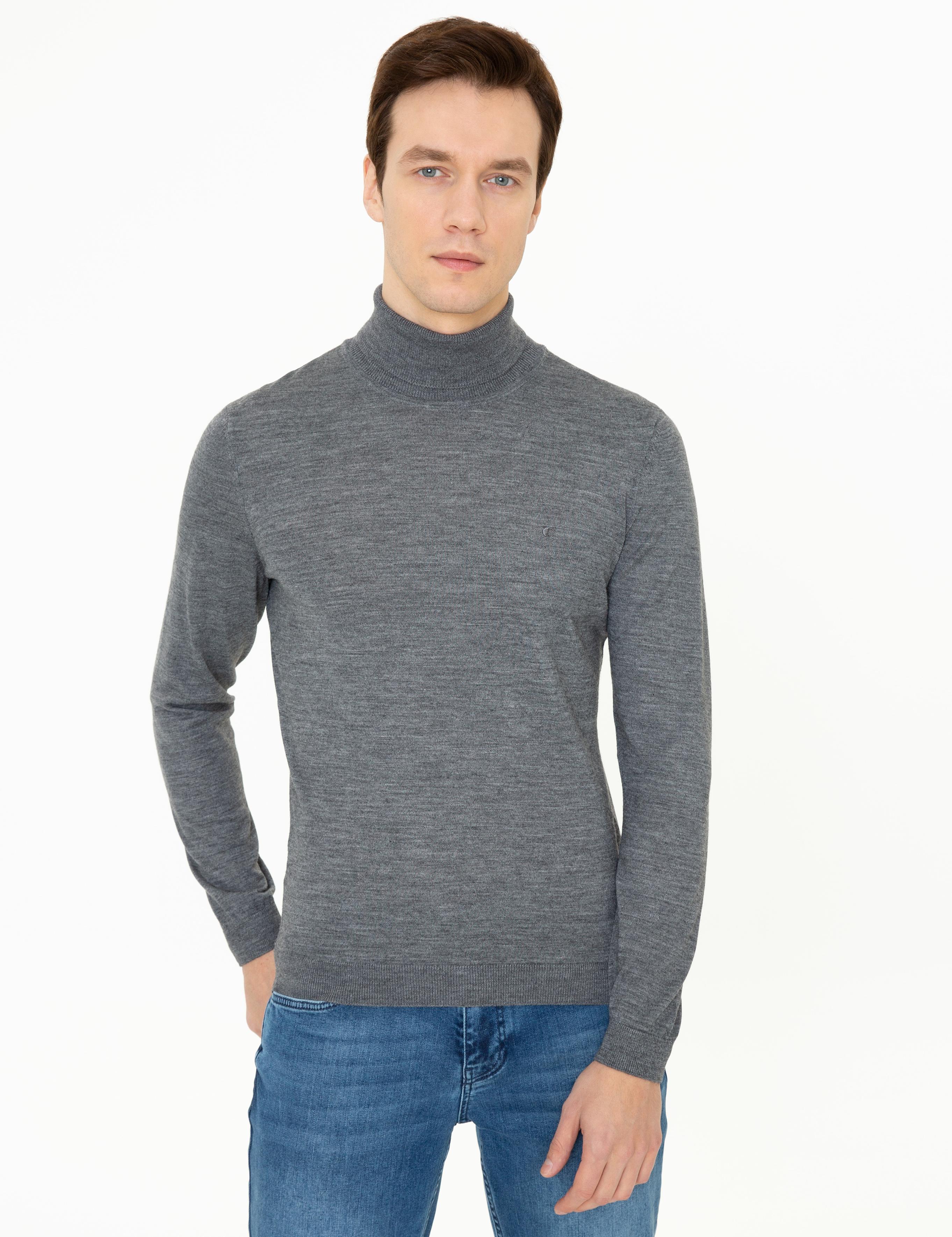 Açık Gri Melanj Slim Fit Balıkçı Yaka Basic Triko Kazak - 50237052019