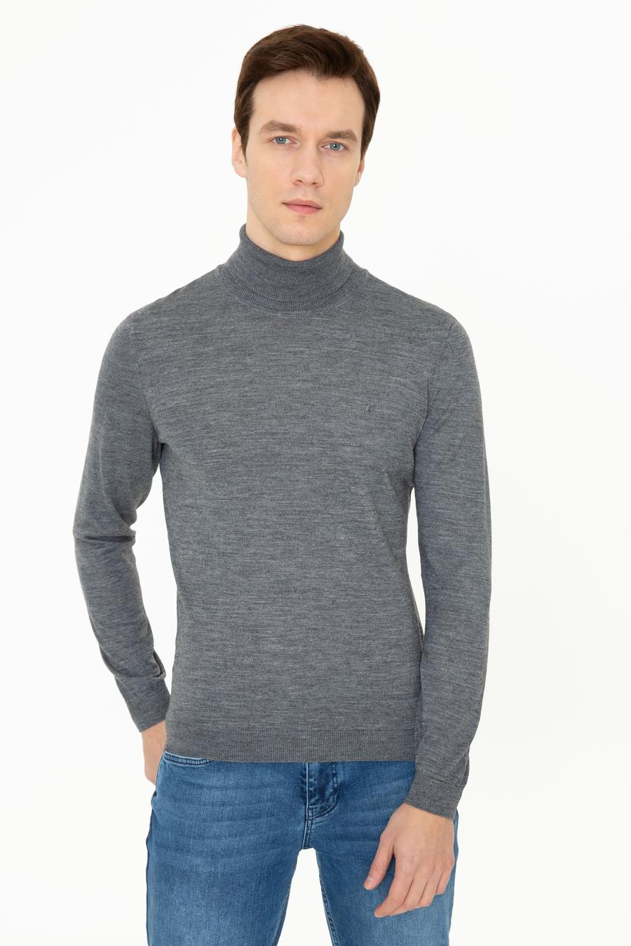 Açık Gri Melanj Slim Fit Balıkçı Yaka Basic Triko Kazak - 50237052019